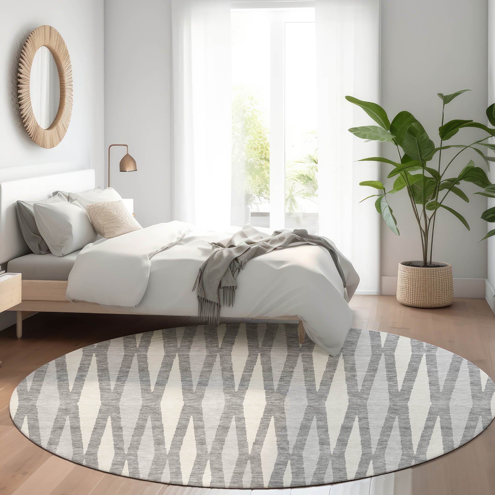 Zanzibar Machine Washable Transitional Gray Rug 8' x 8' #shape_Round