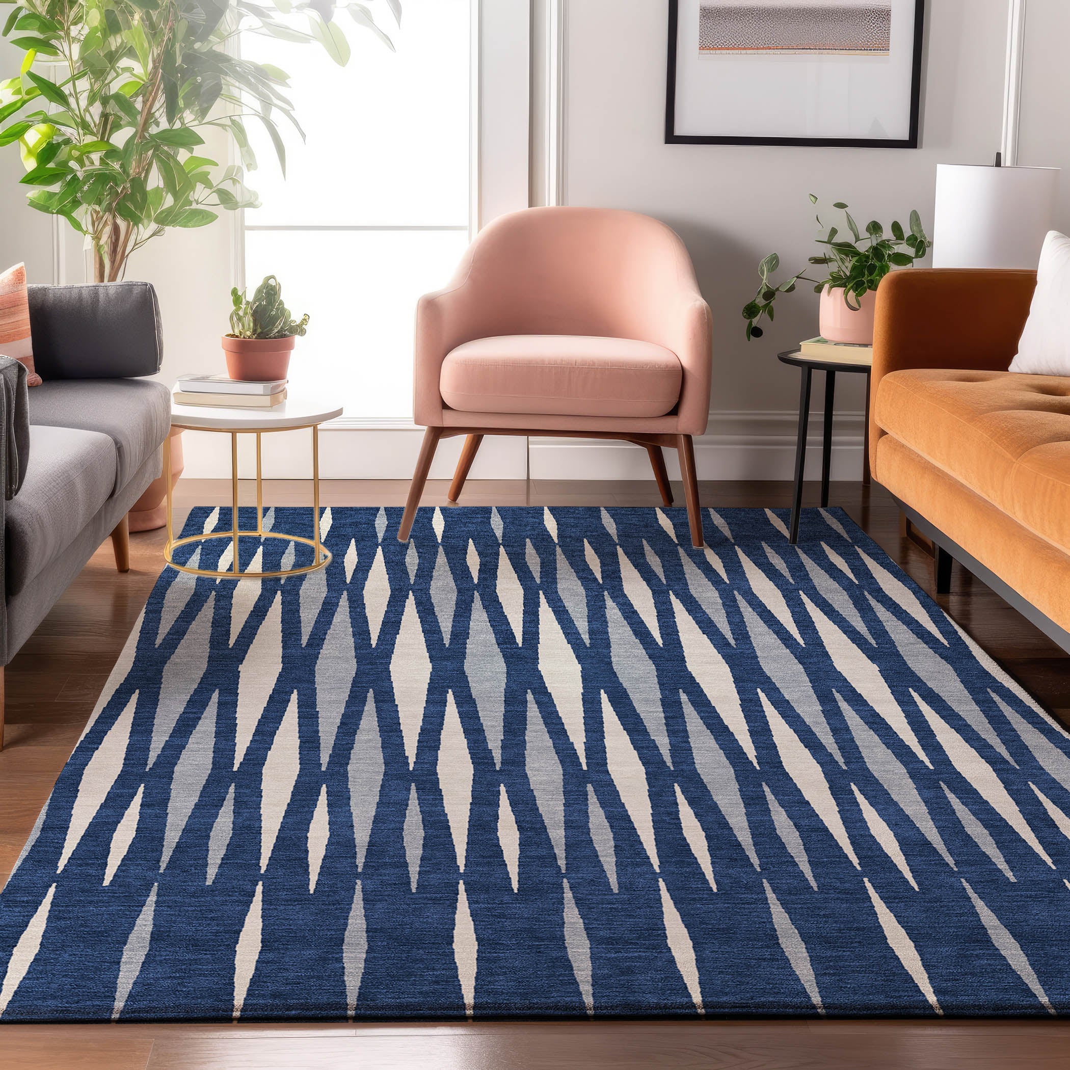 Zanzibar Machine Washable Transitional Navy Blue Rug 2'6" x 3'10" #shape_Rectangle
