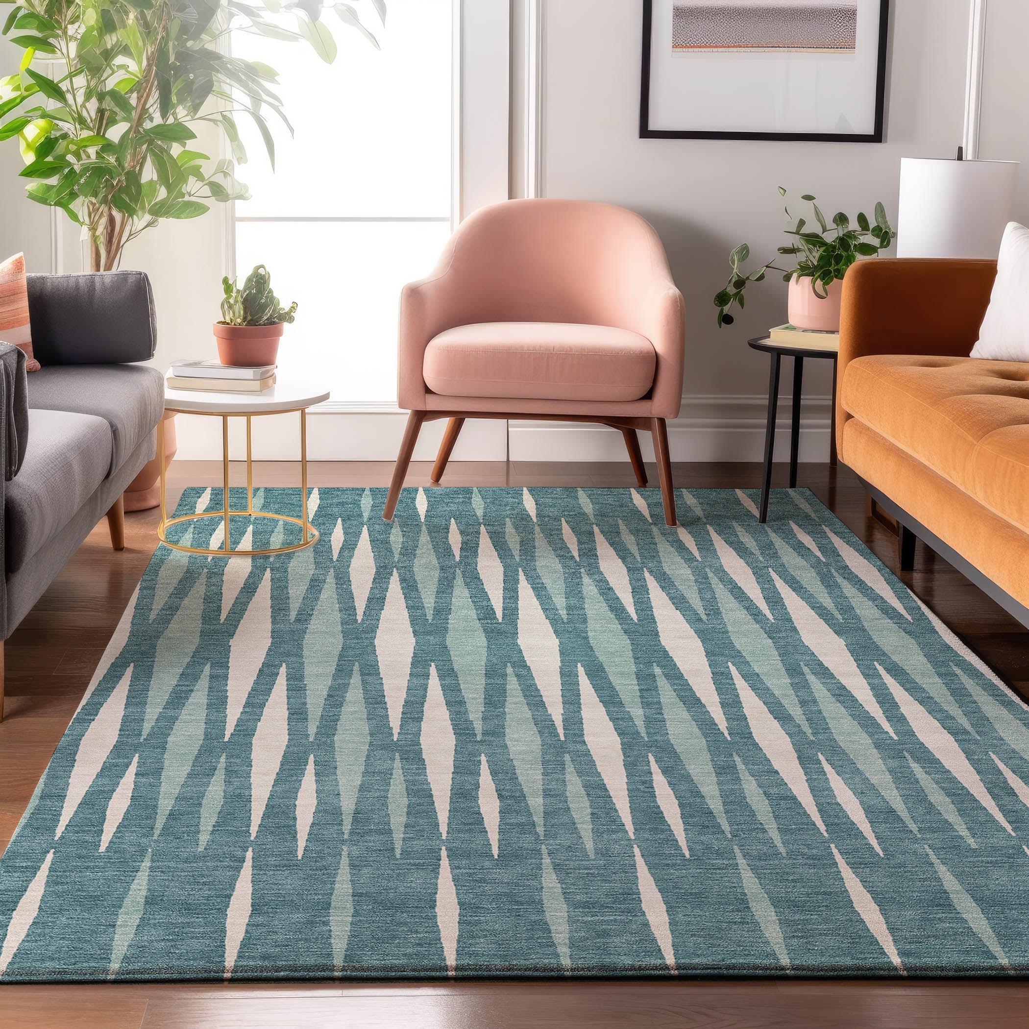 Zanzibar Machine Washable Transitional Teal Rug 2'6" x 3'10" #shape_Rectangle