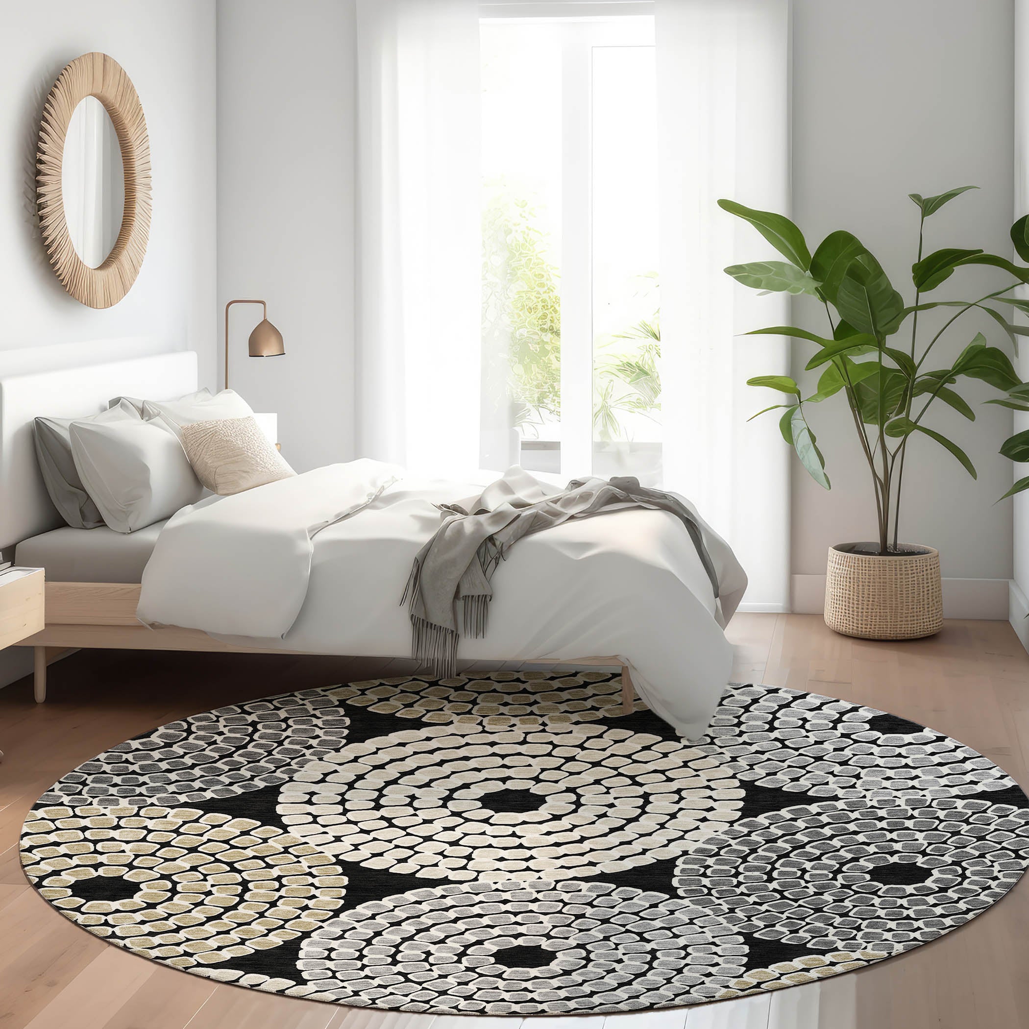 Colombo Machine Washable Transitional Black Rug 8' x 8' #shape_Round