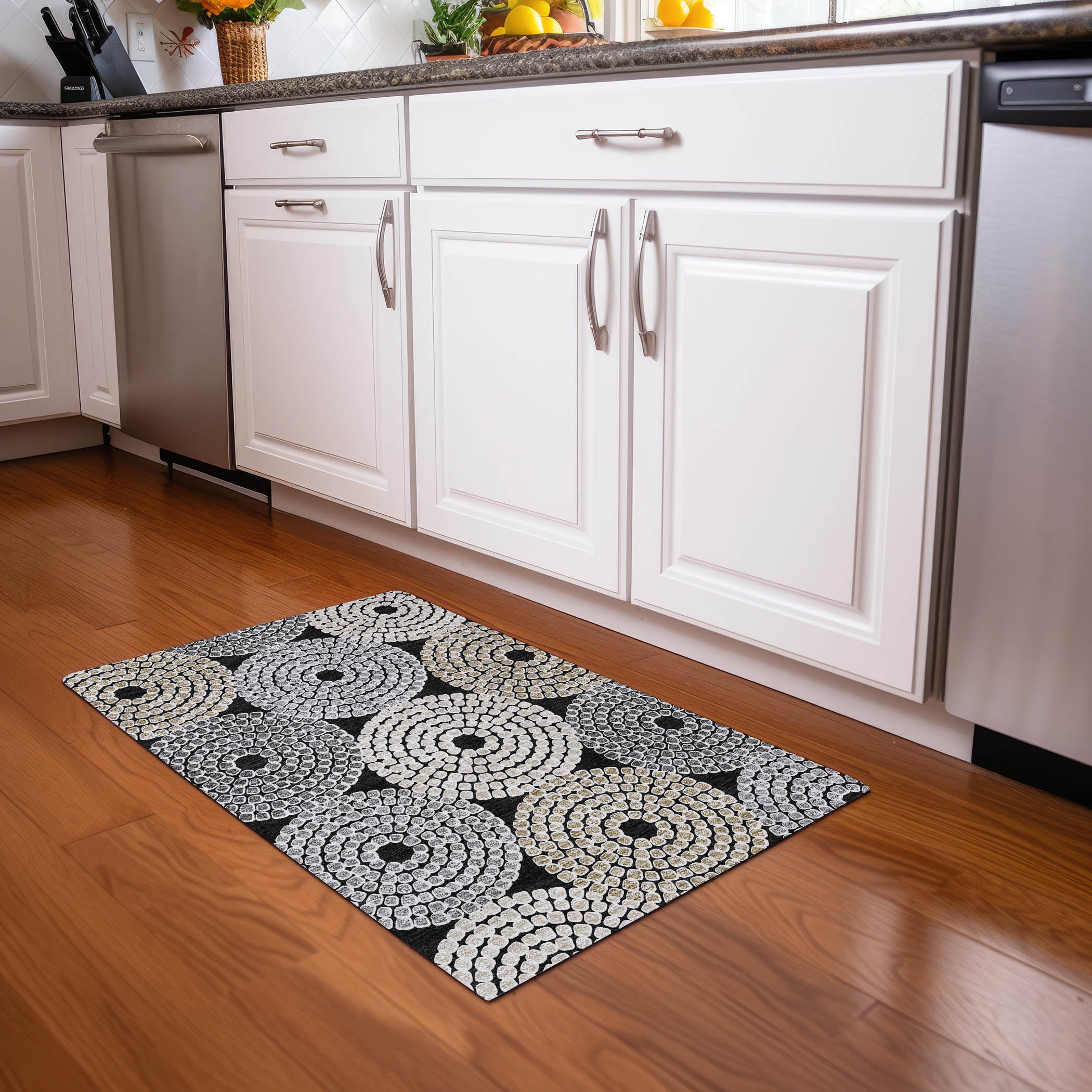 Colombo Machine Washable Transitional Black Rug 1'8" x 2'6" #shape_Rectangle