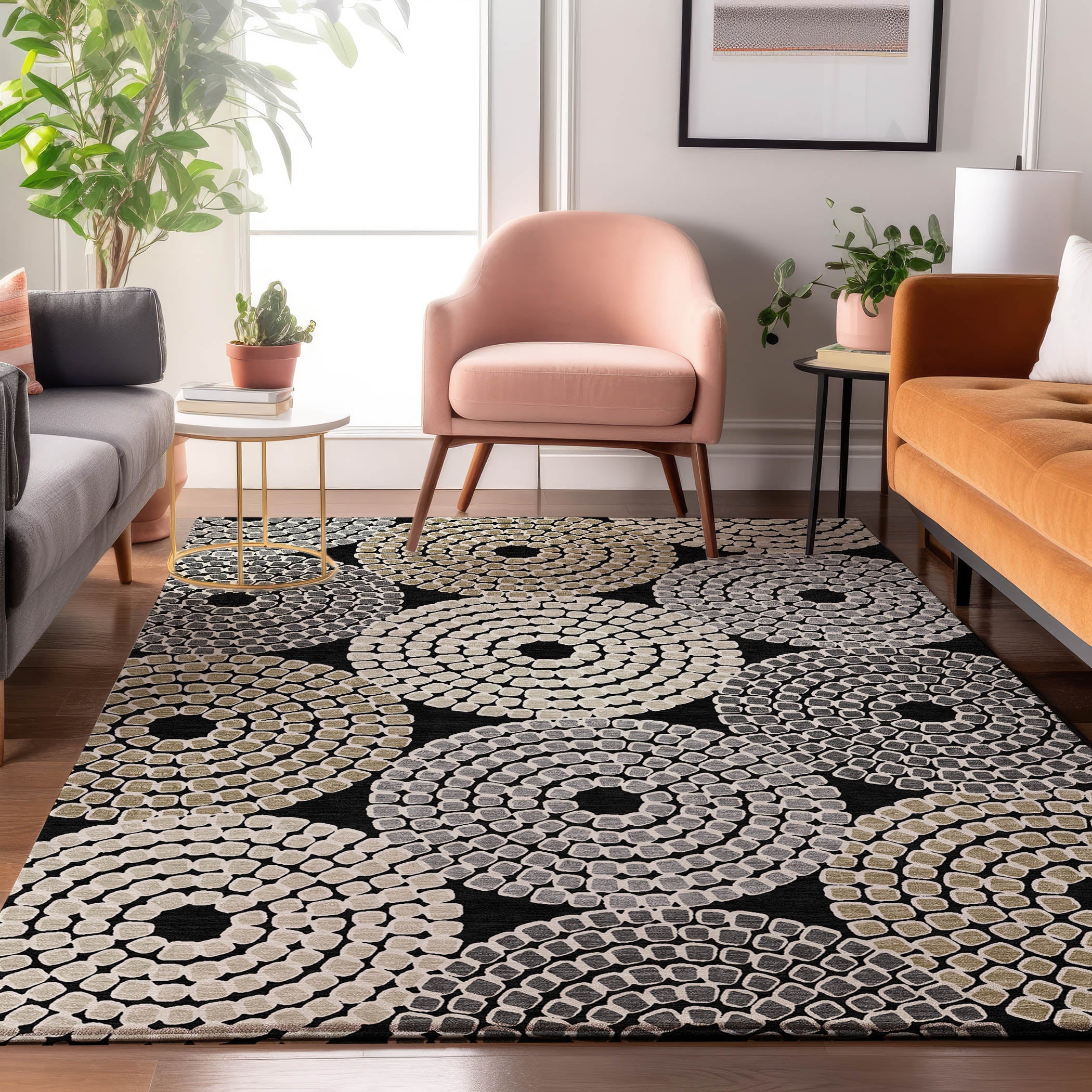 Colombo Machine Washable Transitional Black Rug 2'6" x 3'10" #shape_Rectangle