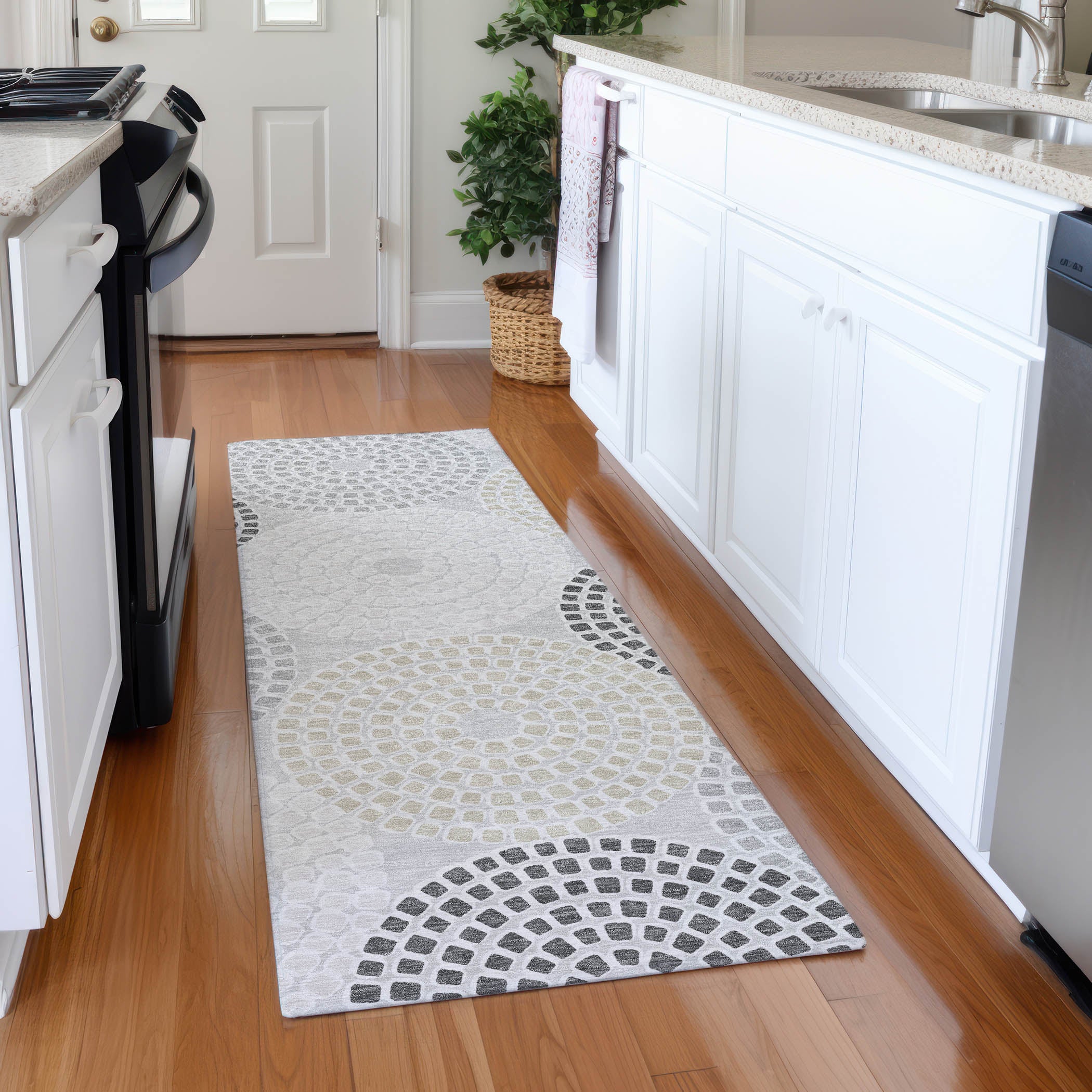 Colombo Machine Washable Transitional Gray Rug 2'3" x 7'6" #shape_Runner