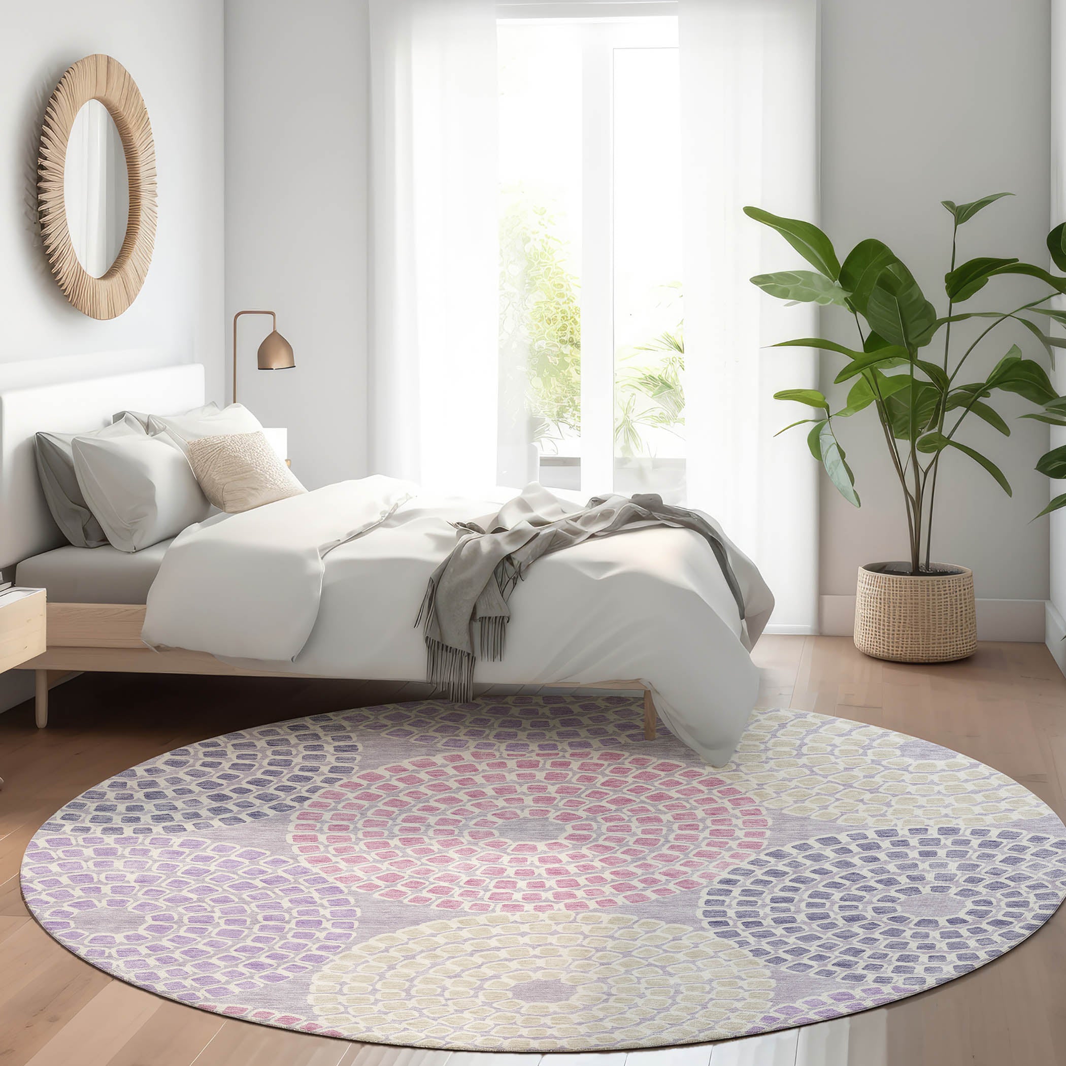 Colombo Machine Washable Transitional Lavender Purple Rug 8' x 8' #shape_Round
