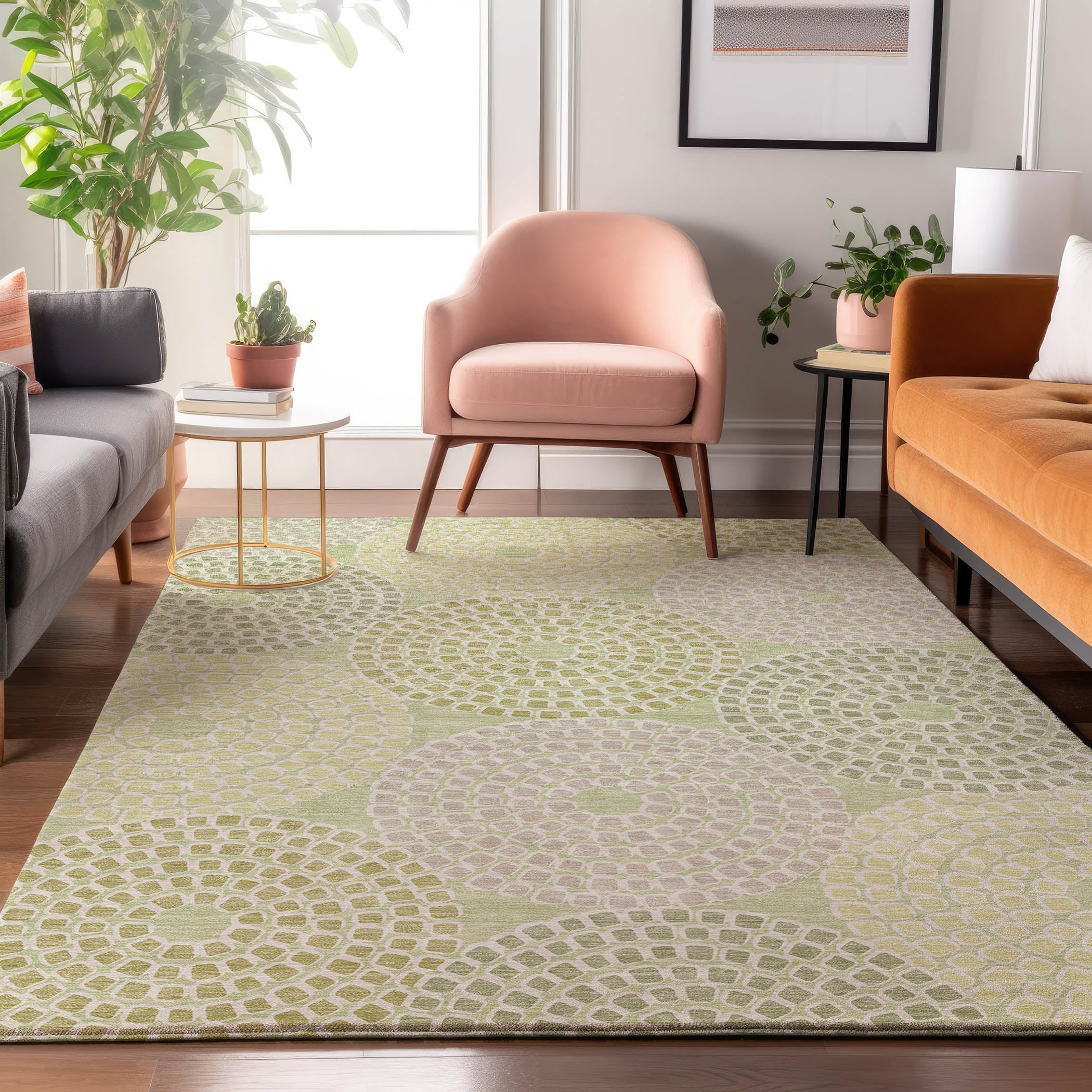 Colombo Machine Washable Transitional Mint Green Rug 2'6" x 3'10" #shape_Rectangle