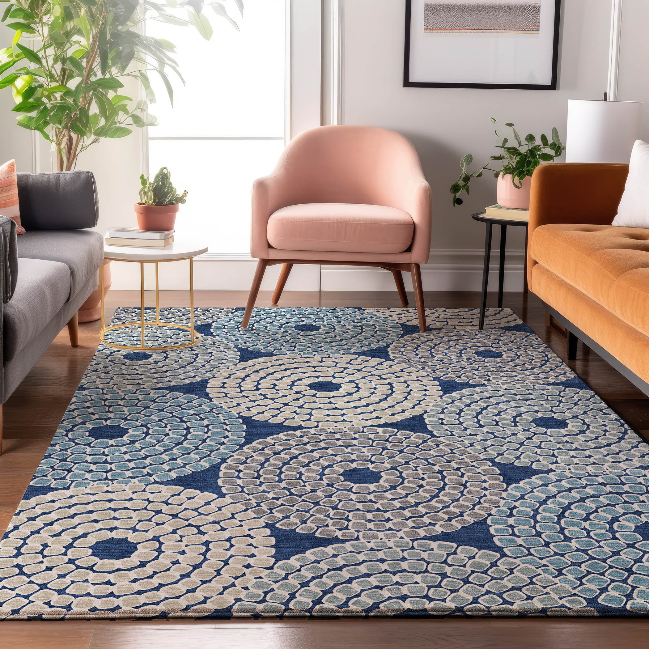 Colombo Machine Washable Transitional Navy Blue Rug 2'6" x 3'10" #shape_Rectangle