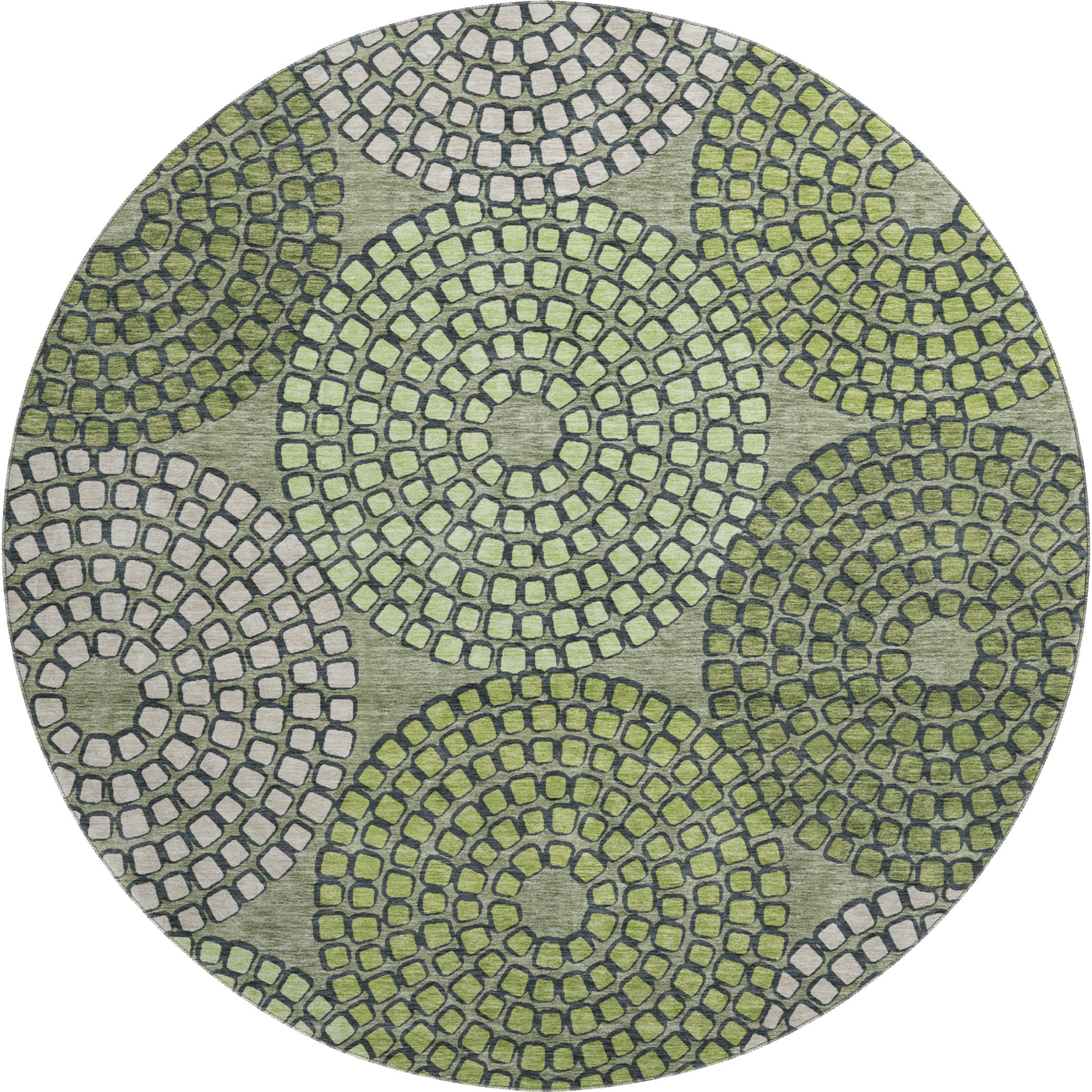 Colombo Machine Washable Transitional Olive Green Rug 8' x 8' #shape_Round
