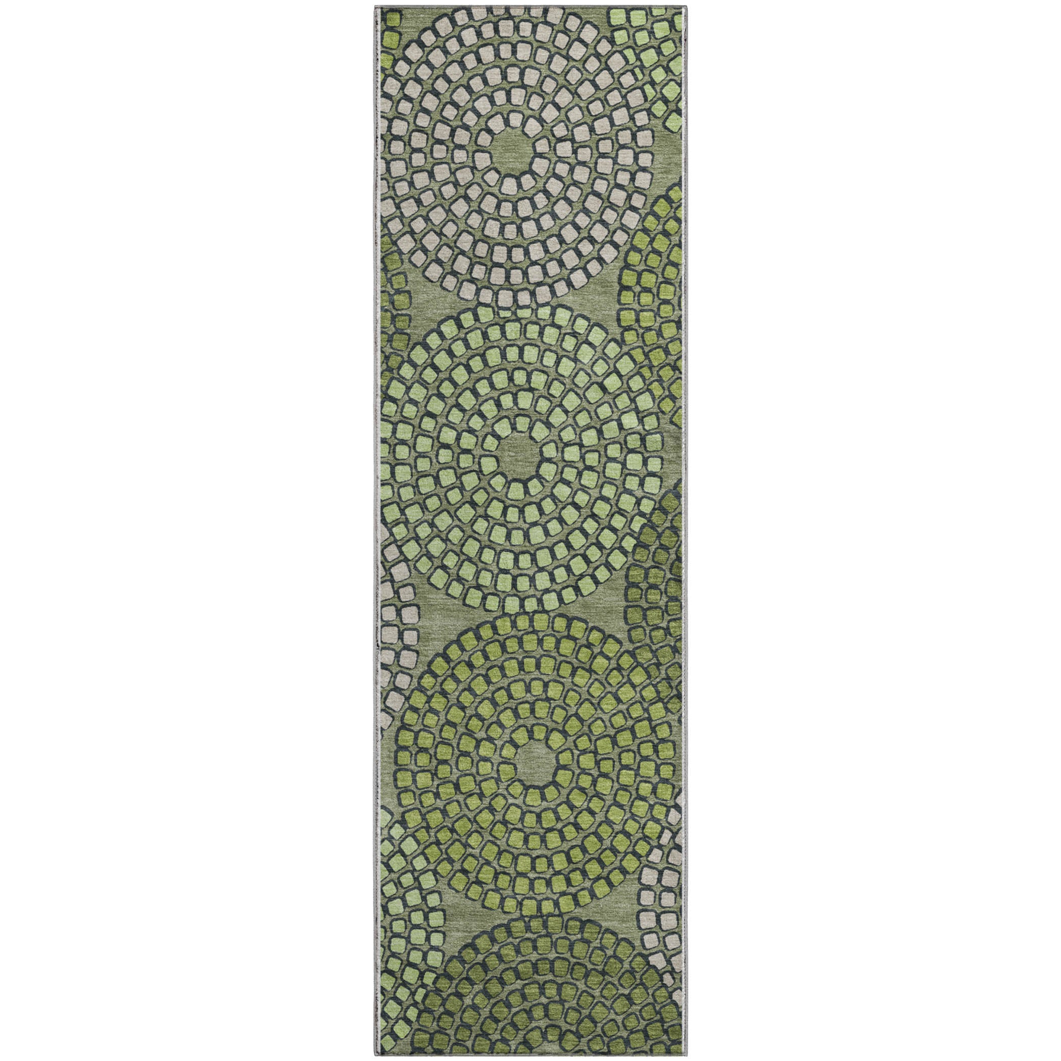 Colombo Machine Washable Transitional Olive Green Rug 2'3" x 7'6" #shape_Runner