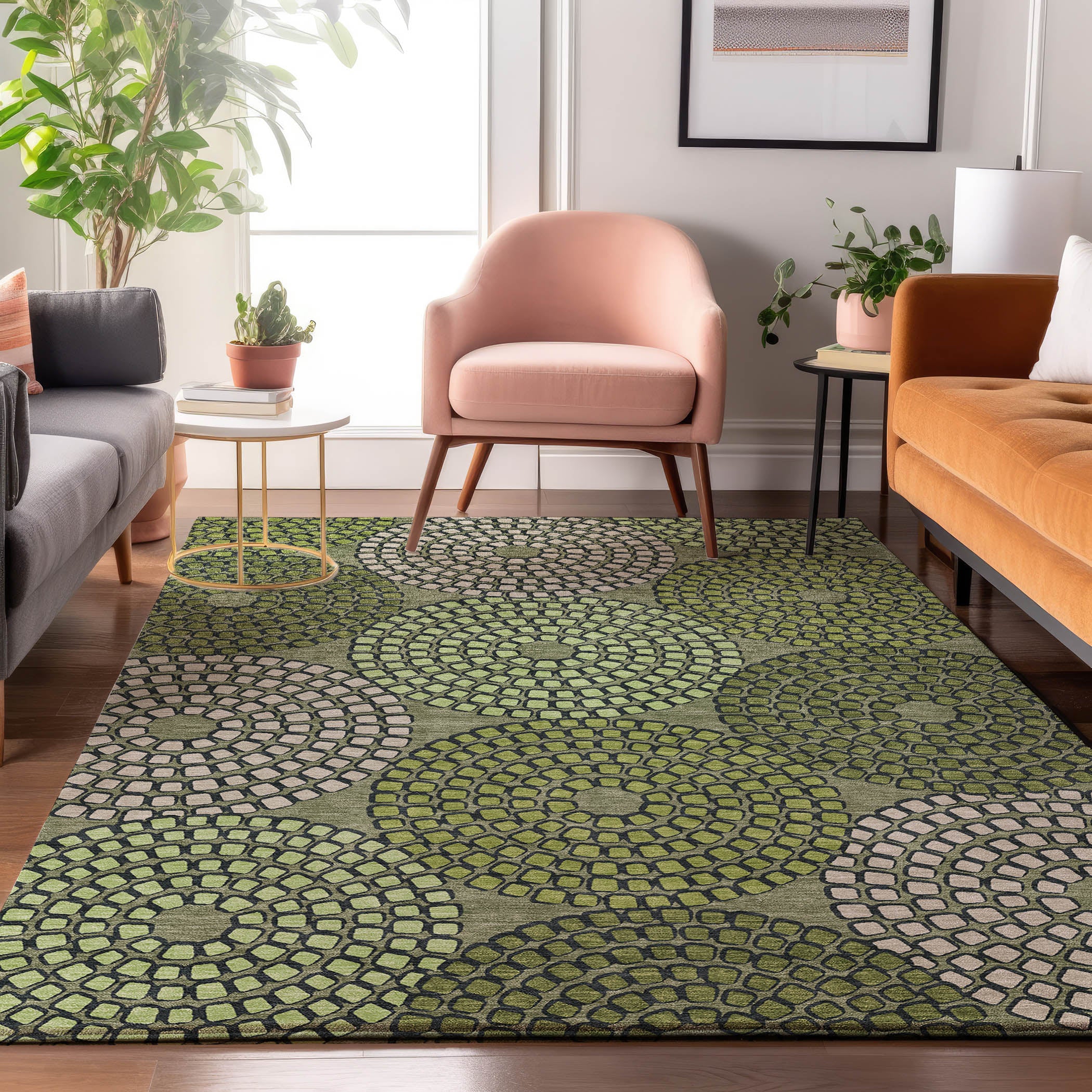 Colombo Machine Washable Transitional Olive Green Rug 2'6" x 3'10" #shape_Rectangle