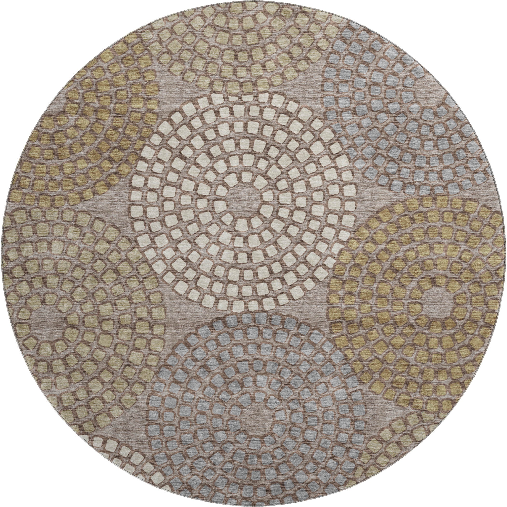 Colombo Machine Washable Transitional Taupe Brown Rug 8' x 8' #shape_Round