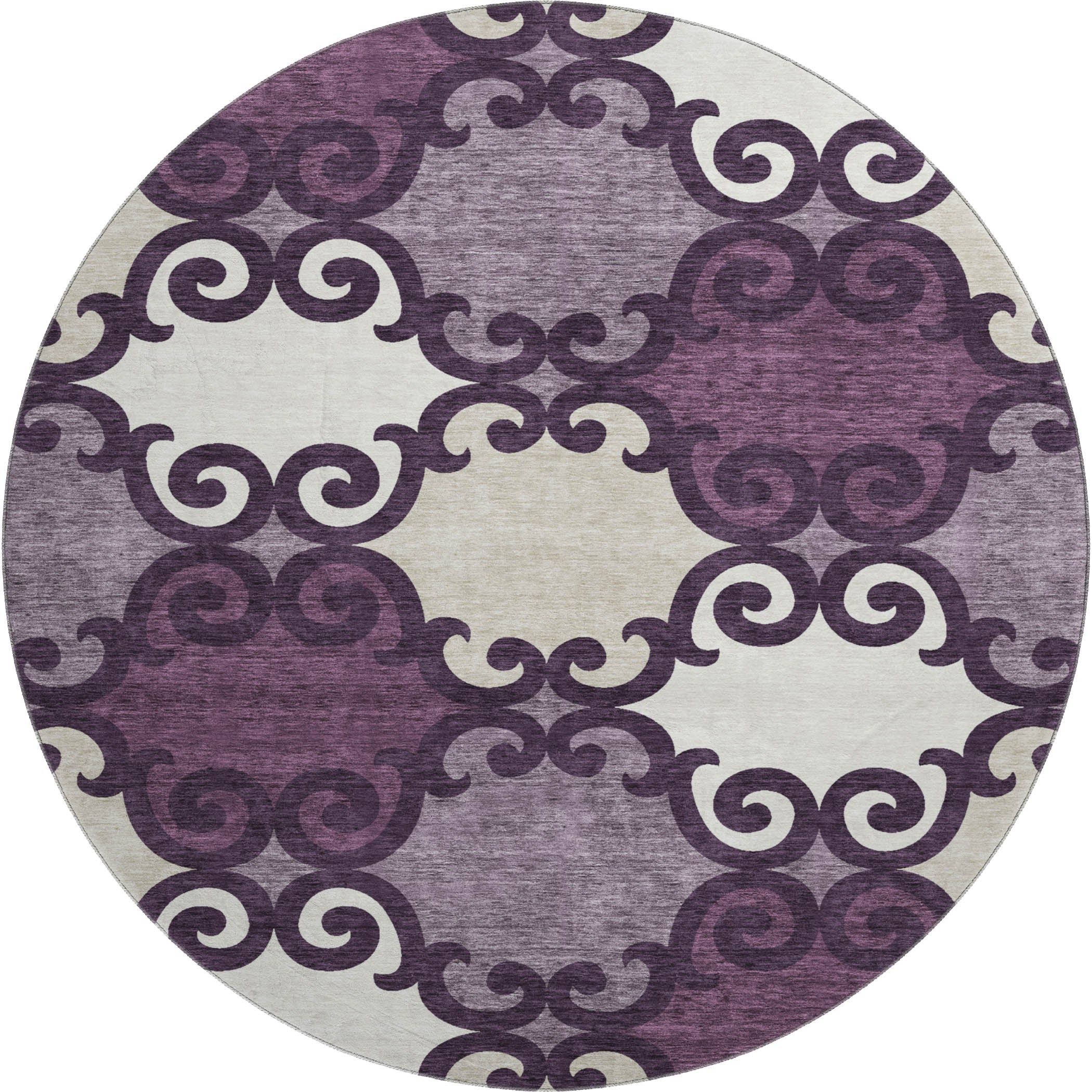 Nairobi Machine Washable Transitional Eggplant Purple Rug 8' x 8' #shape_Round