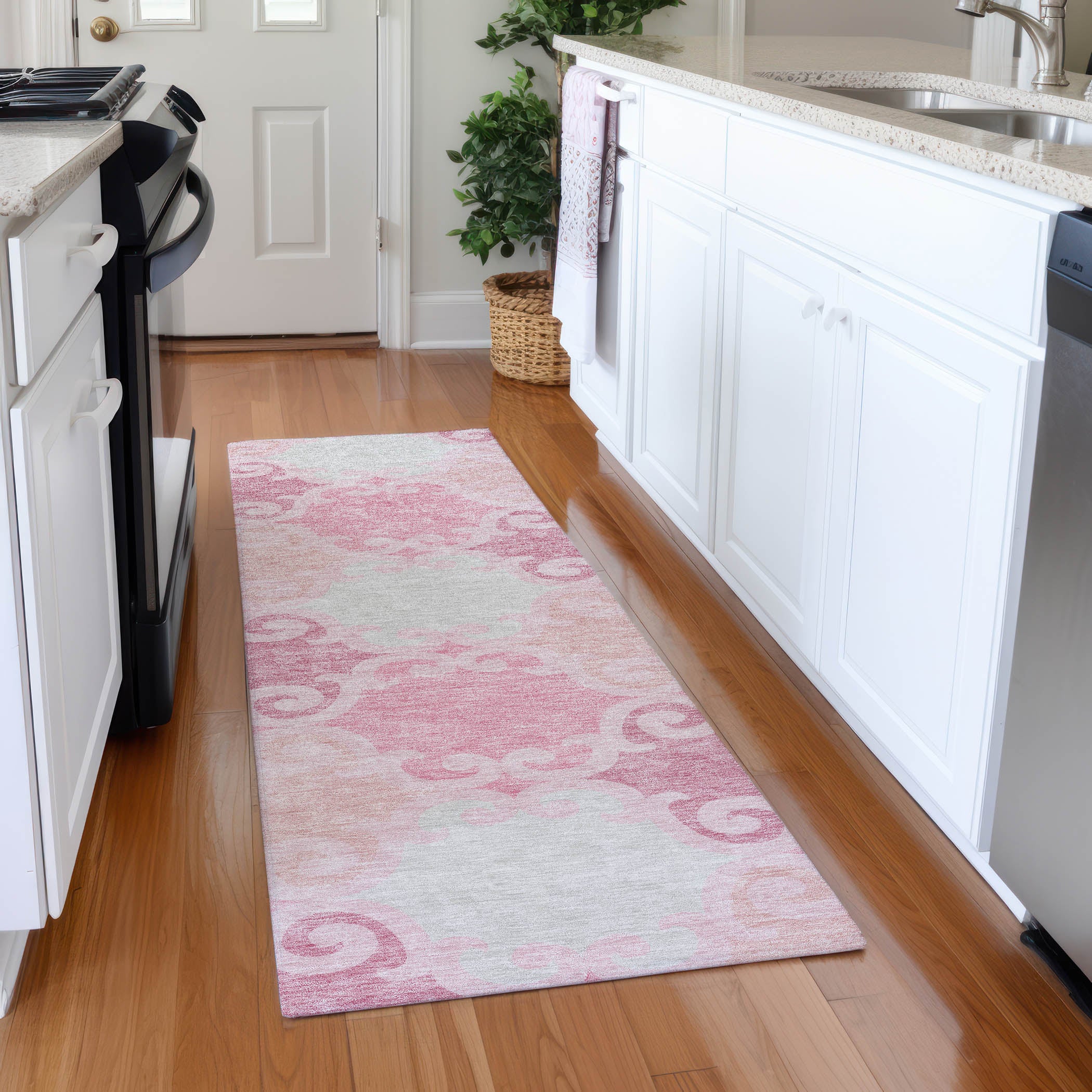Nairobi Machine Washable Transitional Pink Rug 2'3" x 7'6" #shape_Runner
