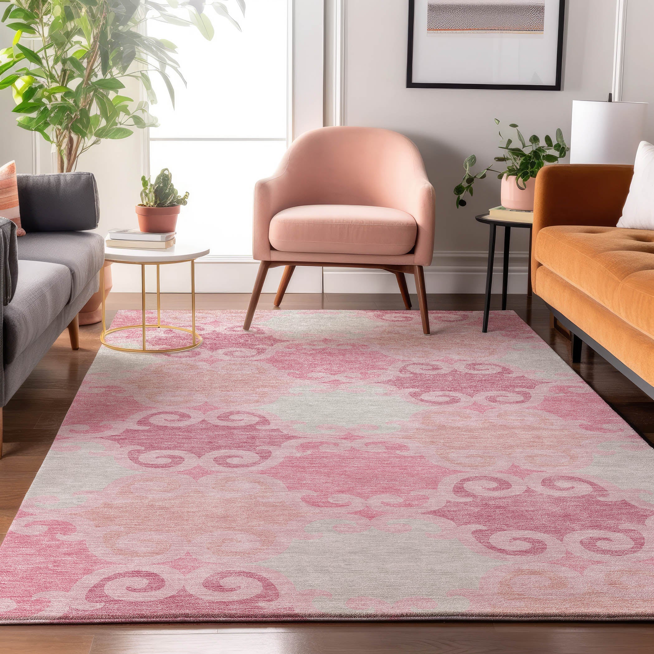 Nairobi Machine Washable Transitional Pink Rug 2'6" x 3'10" #shape_Rectangle