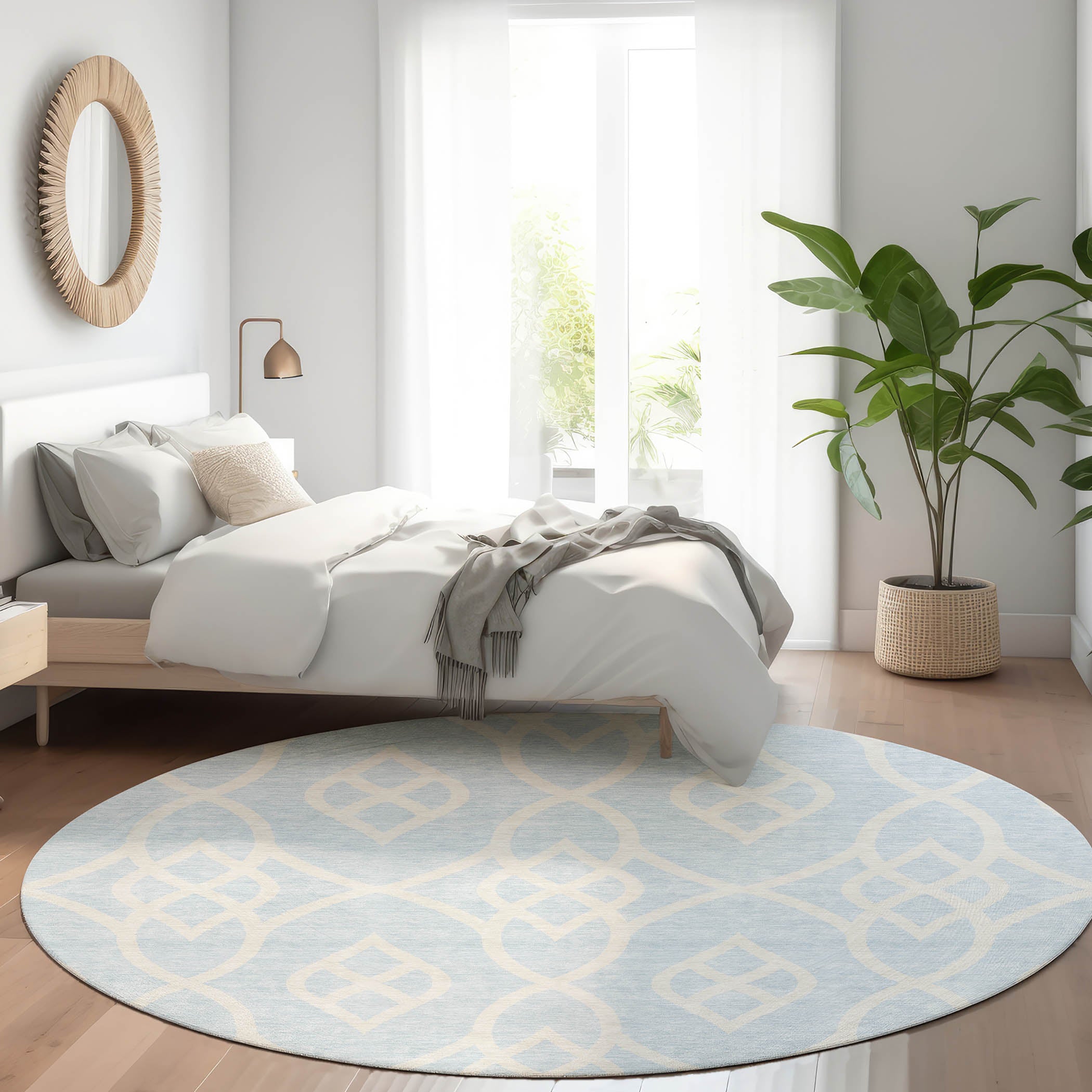 Jaipur Machine Washable Transitional Sky Blue Rug 8' x 8' #shape_Round