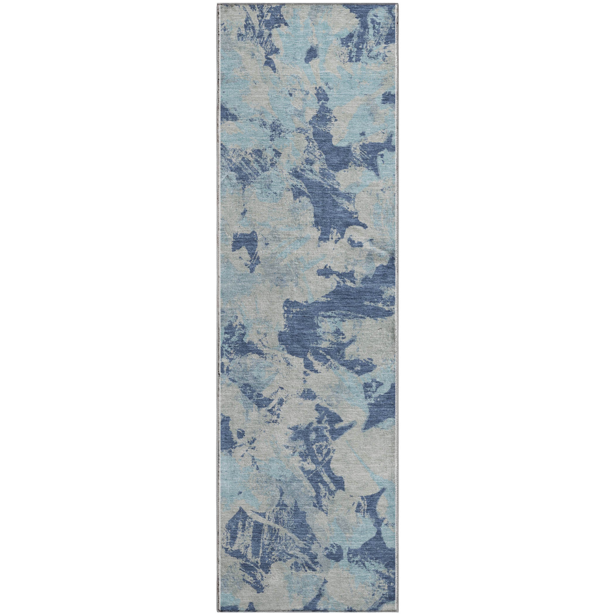 Bangkok Machine Washable Transitional Navy Blue Rug 2'3" x 7'6" #shape_Runner