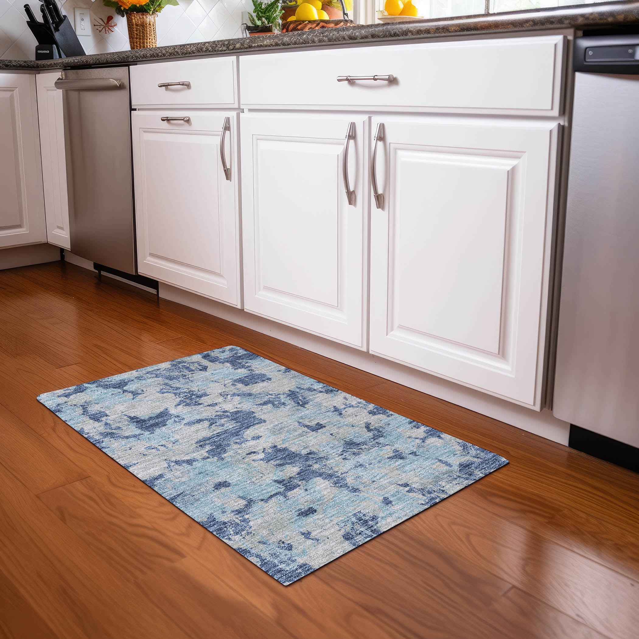 Bangkok Machine Washable Transitional Navy Blue Rug 1'8" x 2'6" #shape_Rectangle