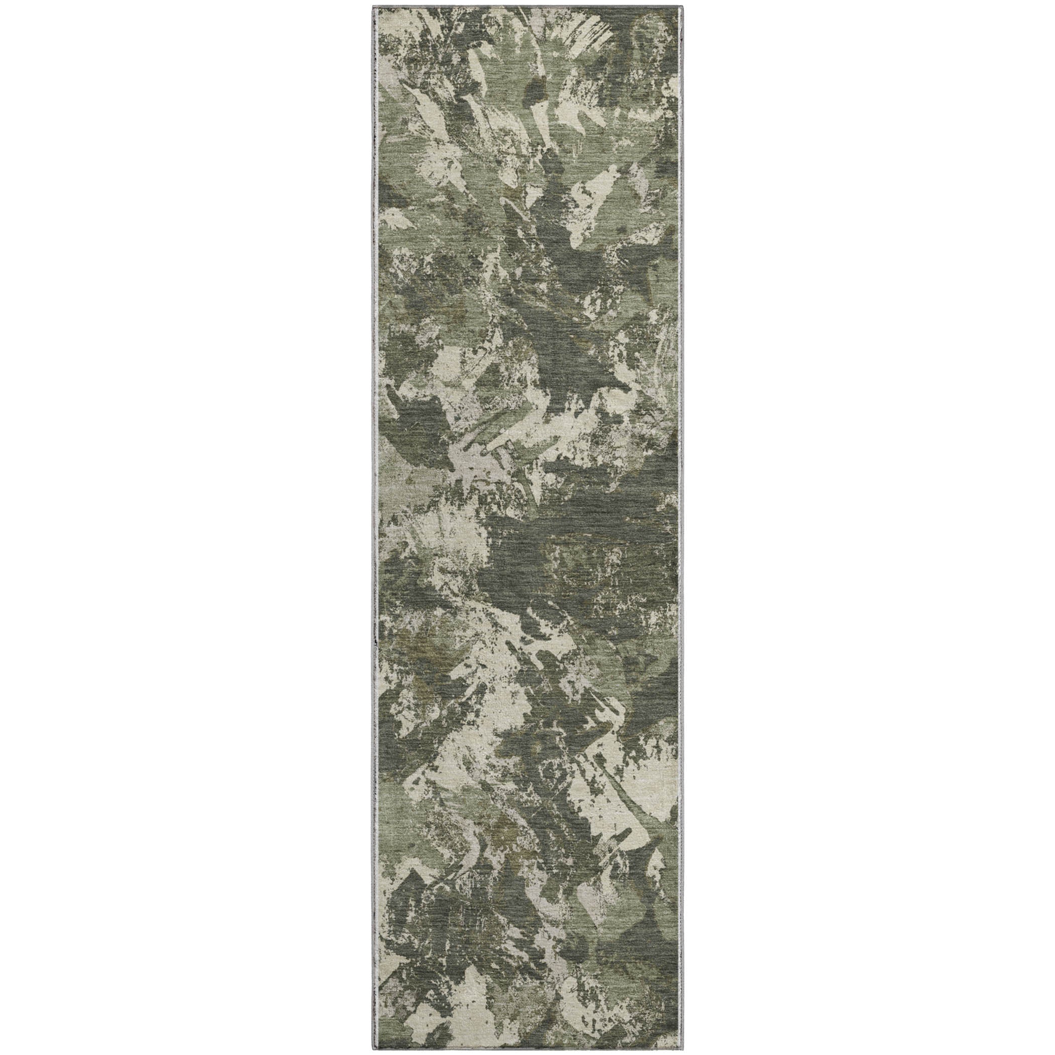 Bangkok Machine Washable Transitional Olive Green Rug 2'3" x 7'6" #shape_Runner
