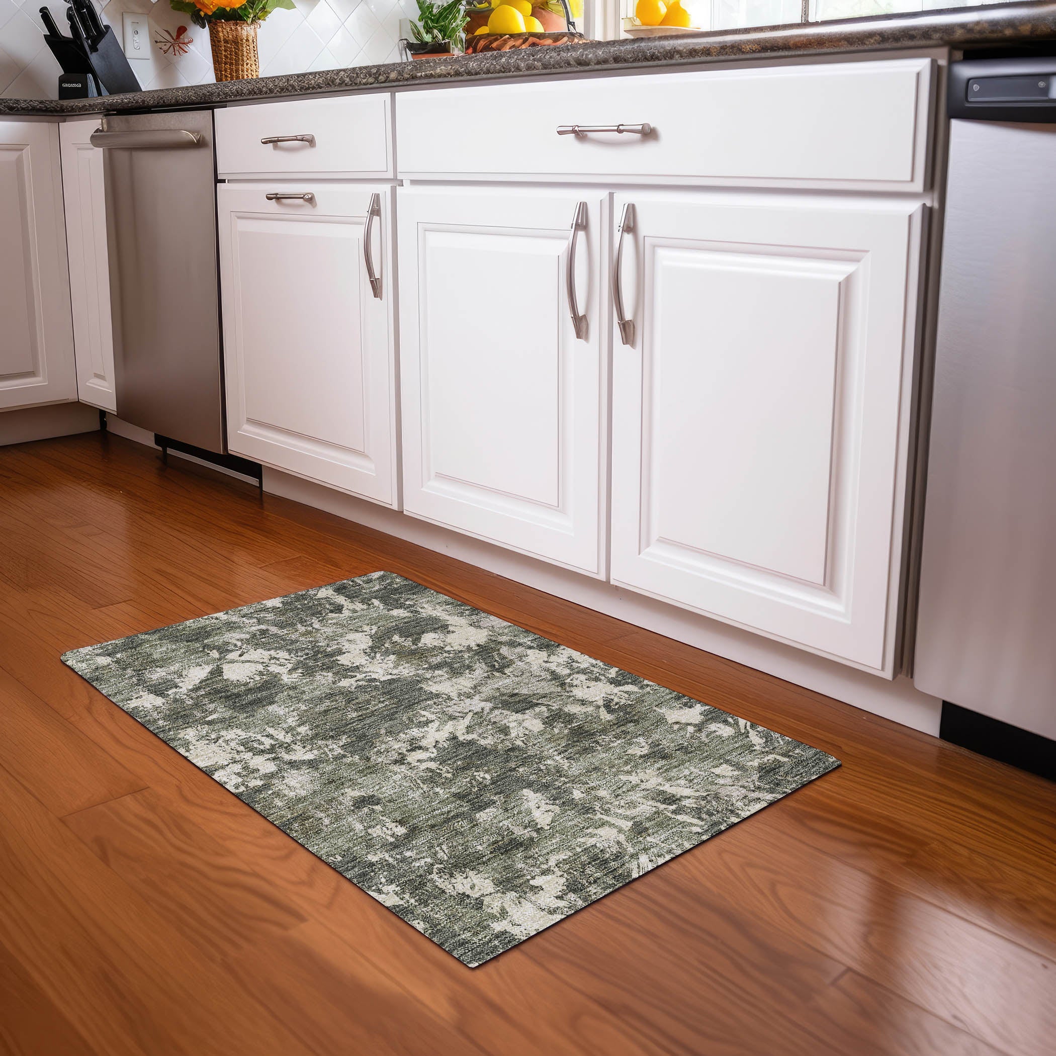 Bangkok Machine Washable Transitional Olive Green Rug 1'8" x 2'6" #shape_Rectangle