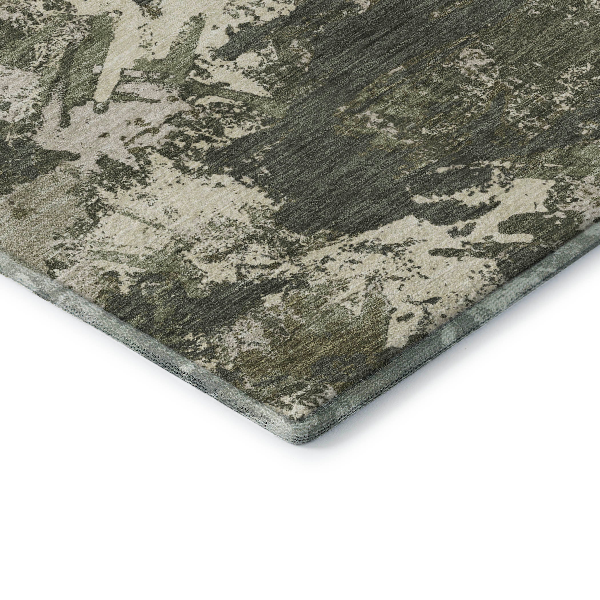 Bangkok Machine Washable Transitional Olive Green Rug 1'8" x 2'6" #shape_Rectangle