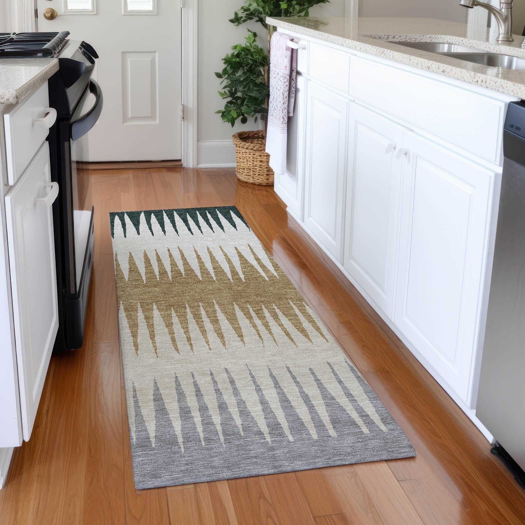Oaxaca Machine Washable Transitional Charcoal Gray Rug 2'3" x 7'6" #shape_Runner