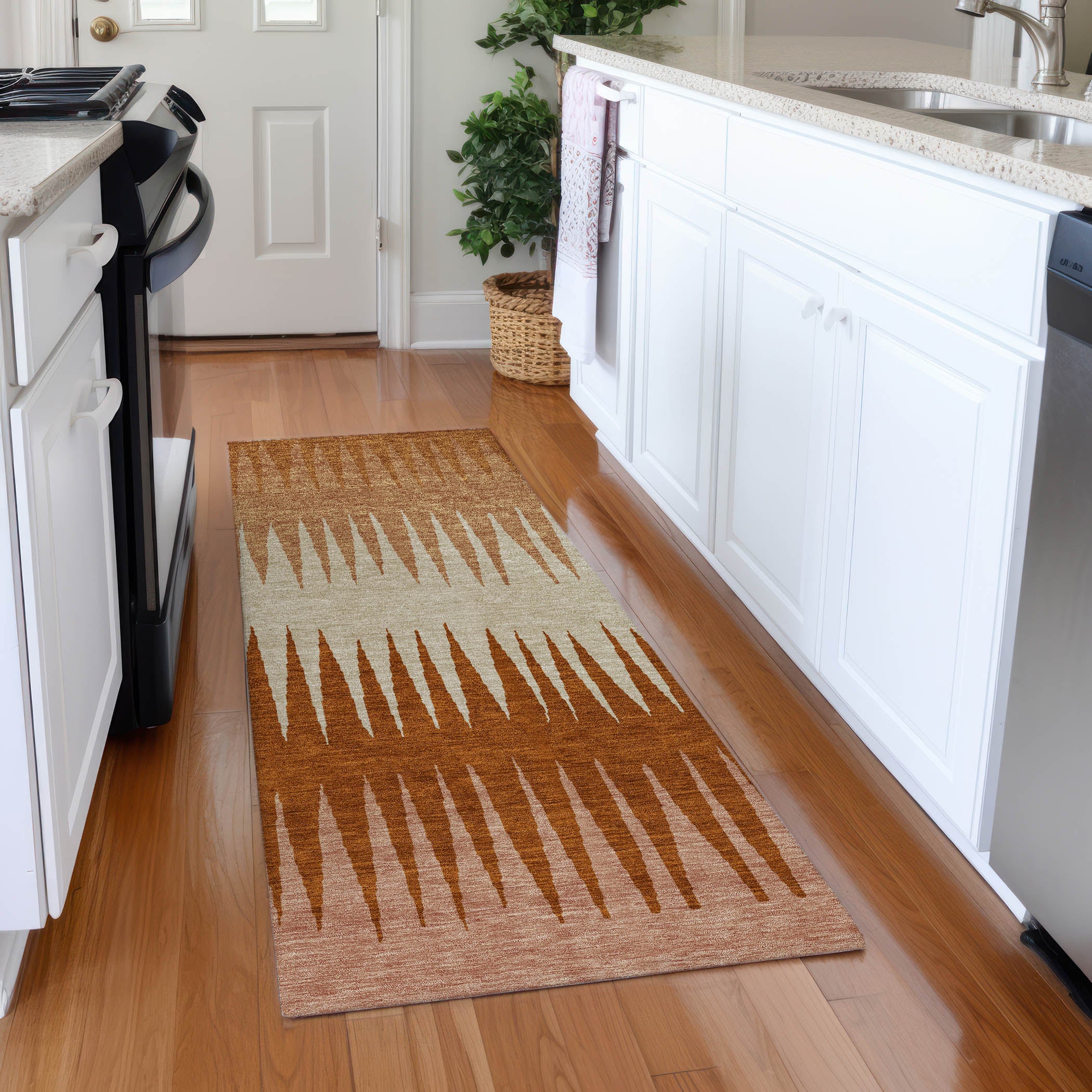 Oaxaca Machine Washable Transitional Copper Orange Rug 2'3" x 7'6" #shape_Runner