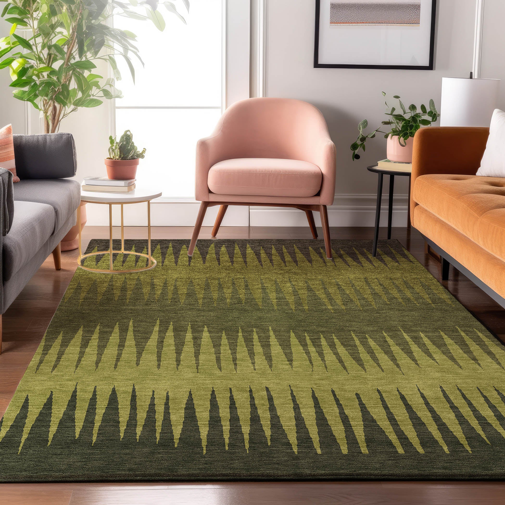 Oaxaca Machine Washable Transitional Olive Green Rug 2'6" x 3'10" #shape_Rectangle