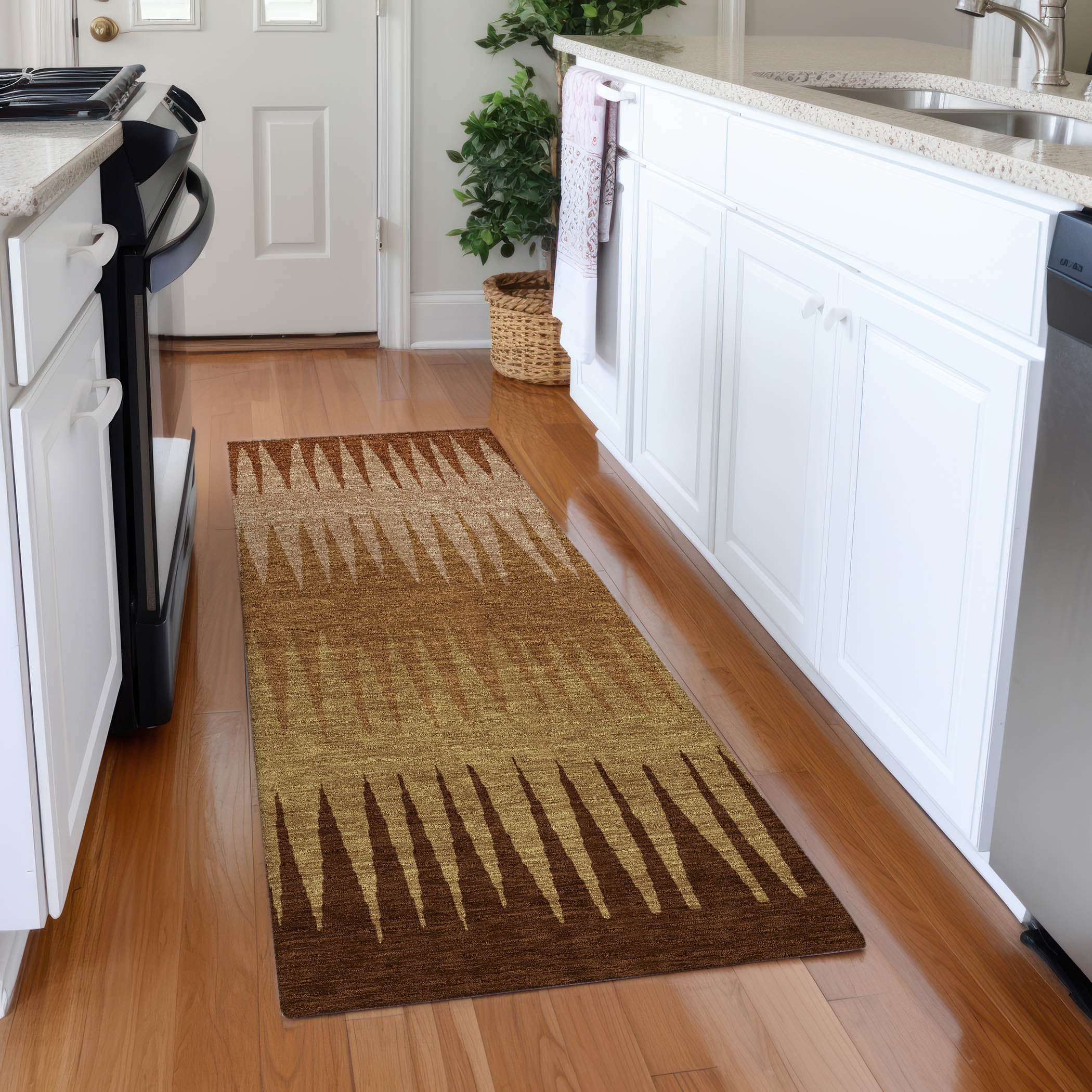Oaxaca Machine Washable Transitional Paprika Orange Rug 2'3" x 7'6" #shape_Runner