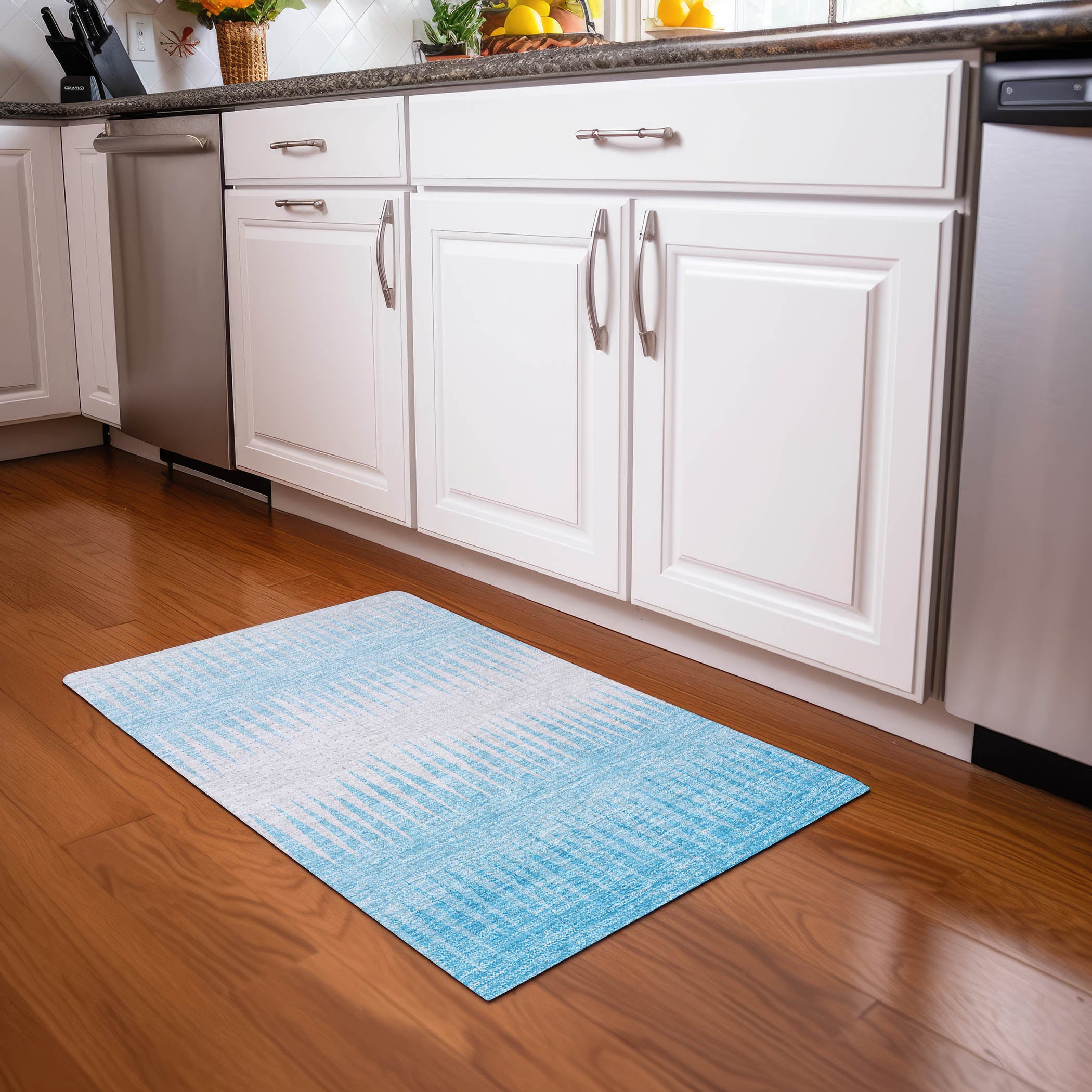 Oaxaca Machine Washable Transitional Sky Blue Rug 1'8" x 2'6" #shape_Rectangle