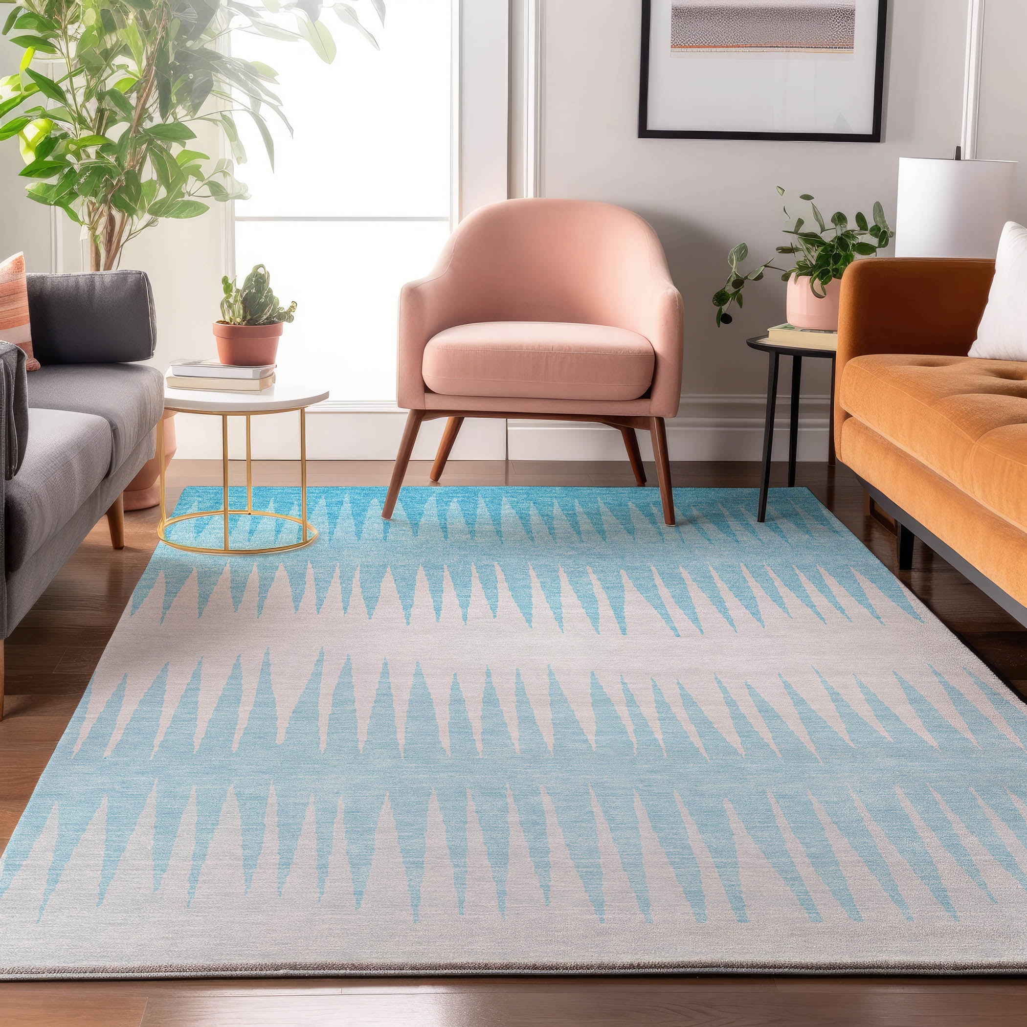 Oaxaca Machine Washable Transitional Sky Blue Rug 2'6" x 3'10" #shape_Rectangle