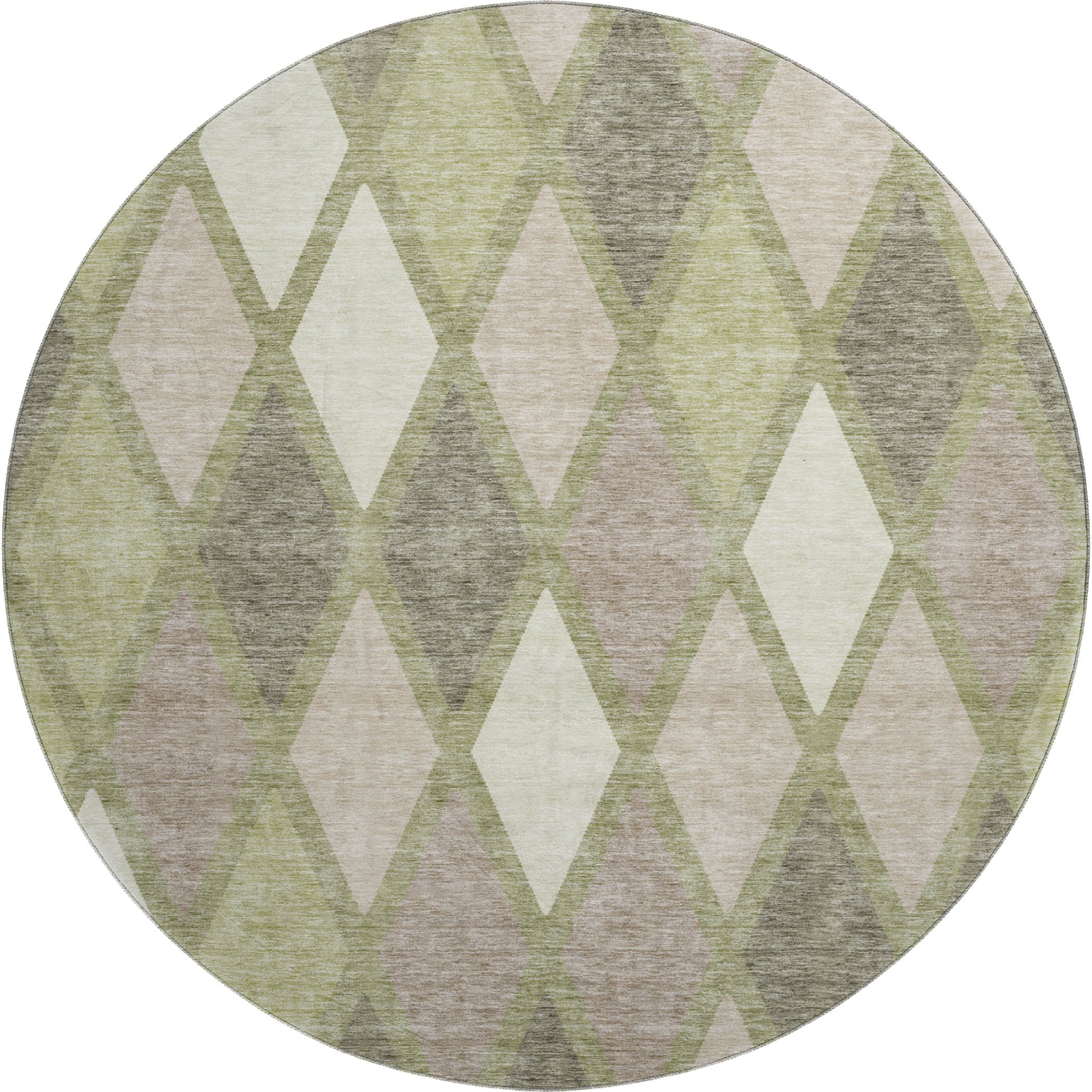 Queenstown Machine Washable Transitional Aloe Green Rug 8' x 8' #shape_Round