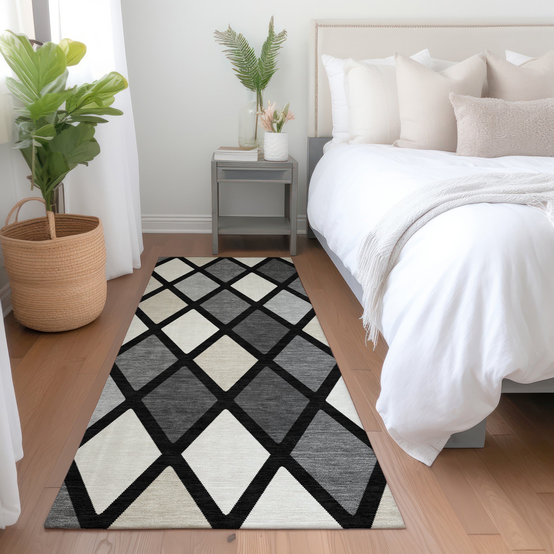 Queenstown Machine Washable Transitional Black Rug 2'3" x 7'6" #shape_Runner