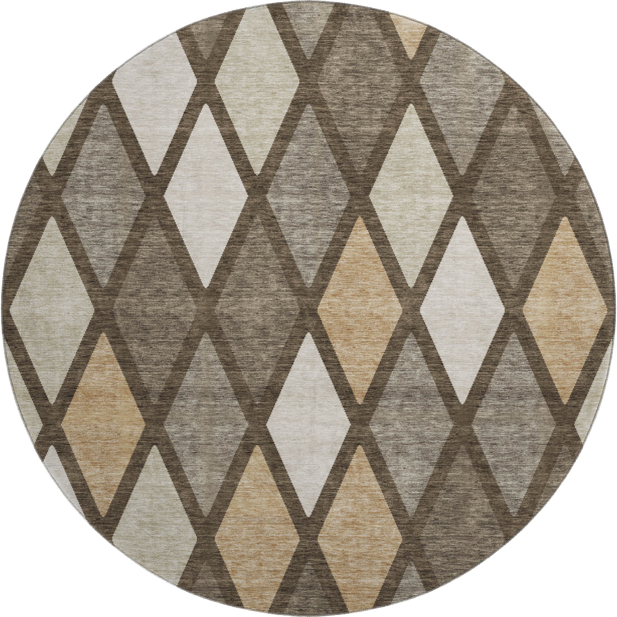Queenstown Machine Washable Transitional Brown Rug 8' x 8' #shape_Round