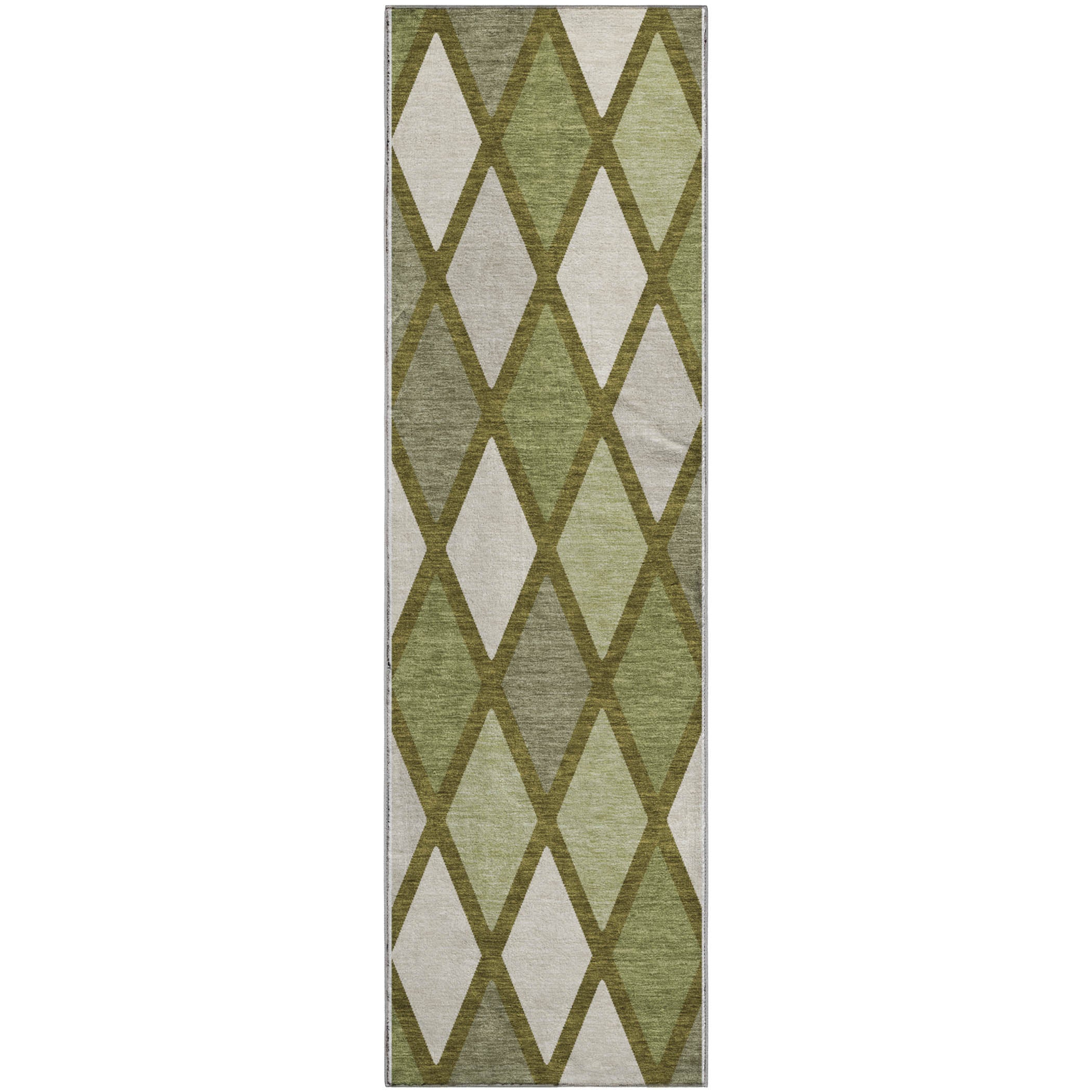 Queenstown Machine Washable Transitional Olive Green Rug 2'3" x 7'6" #shape_Runner