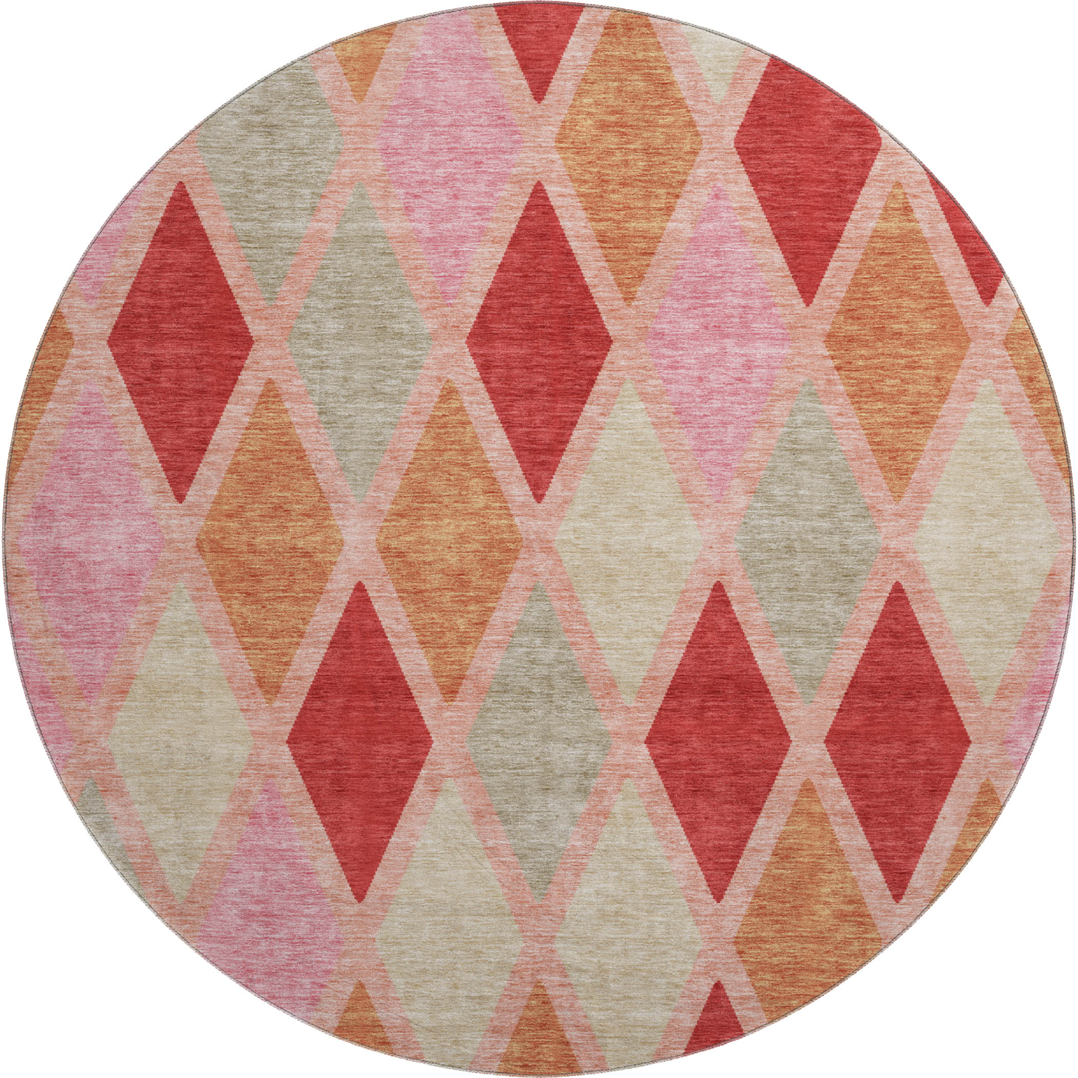 Queenstown Machine Washable Transitional Pink Rug 8' x 8' #shape_Round