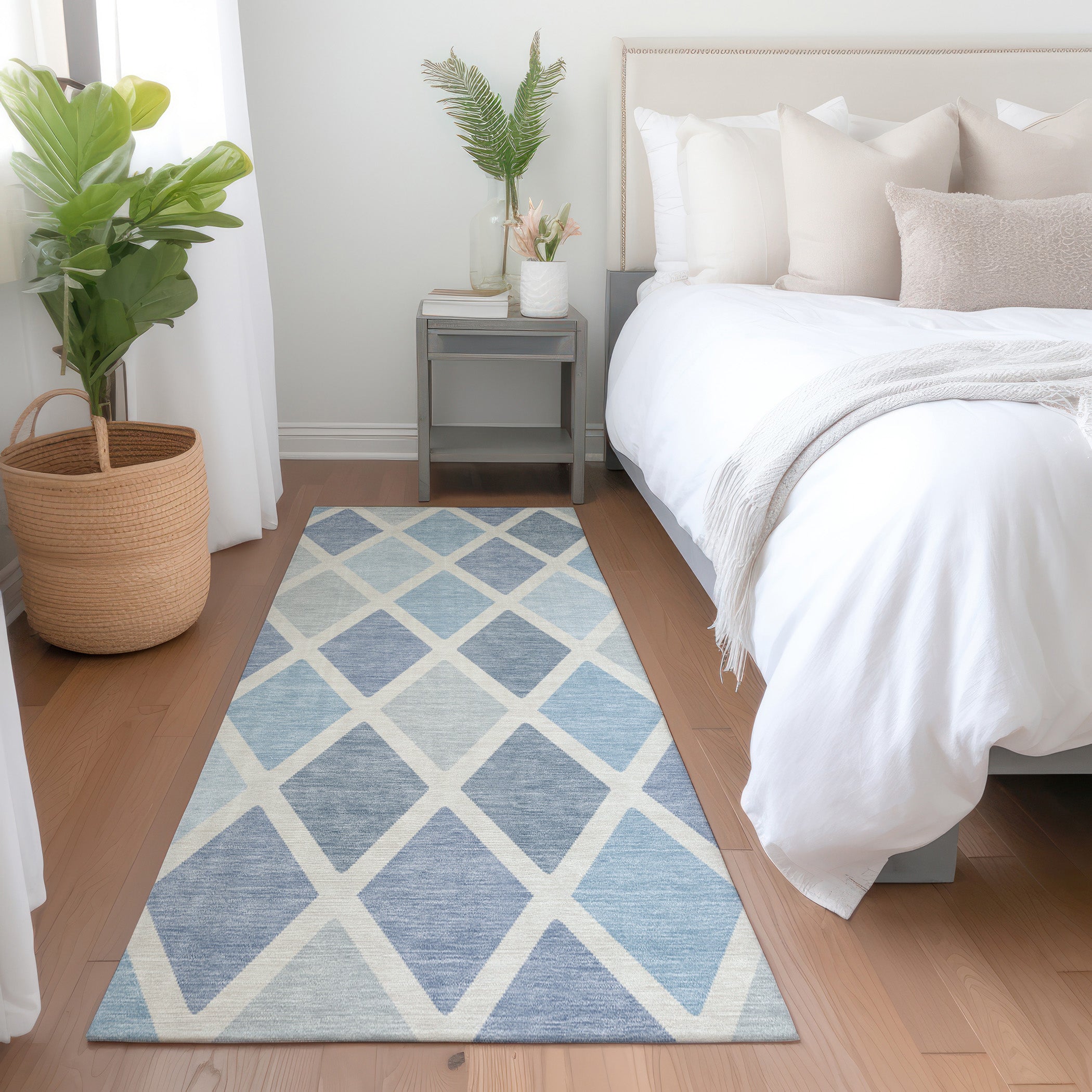Queenstown Machine Washable Transitional Sky Blue Rug 2'3" x 7'6" #shape_Runner