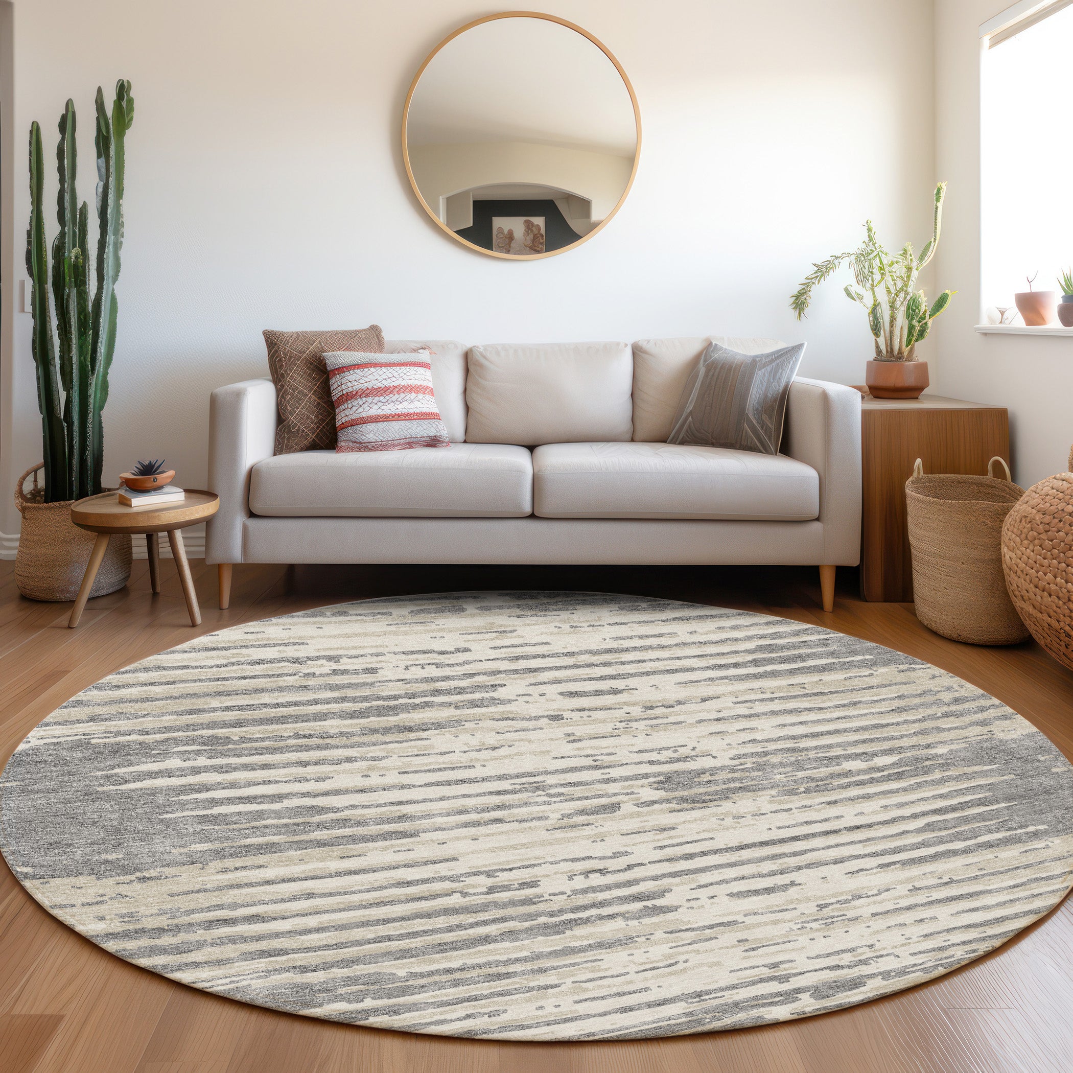 Chiang Mai Machine Washable Transitional Gray Rug 8' x 8' #shape_Round