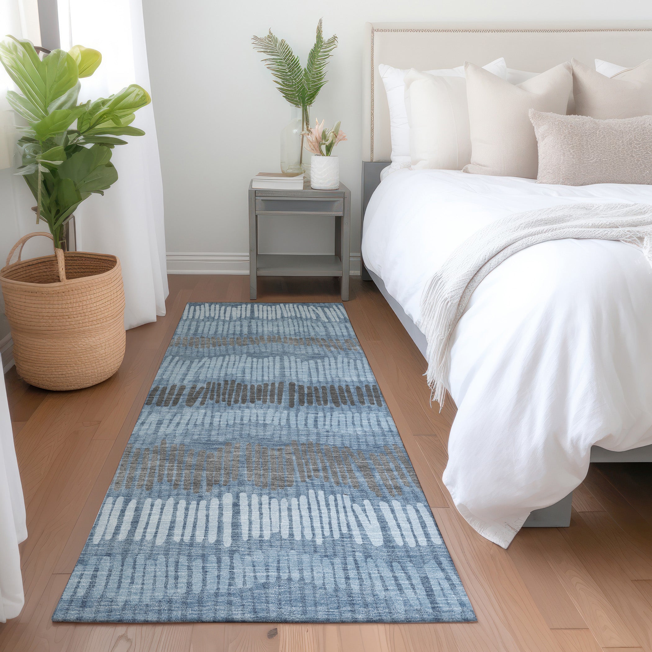 Lima Machine Washable Transitional Blue Rug 2'3" x 7'6" #shape_Runner