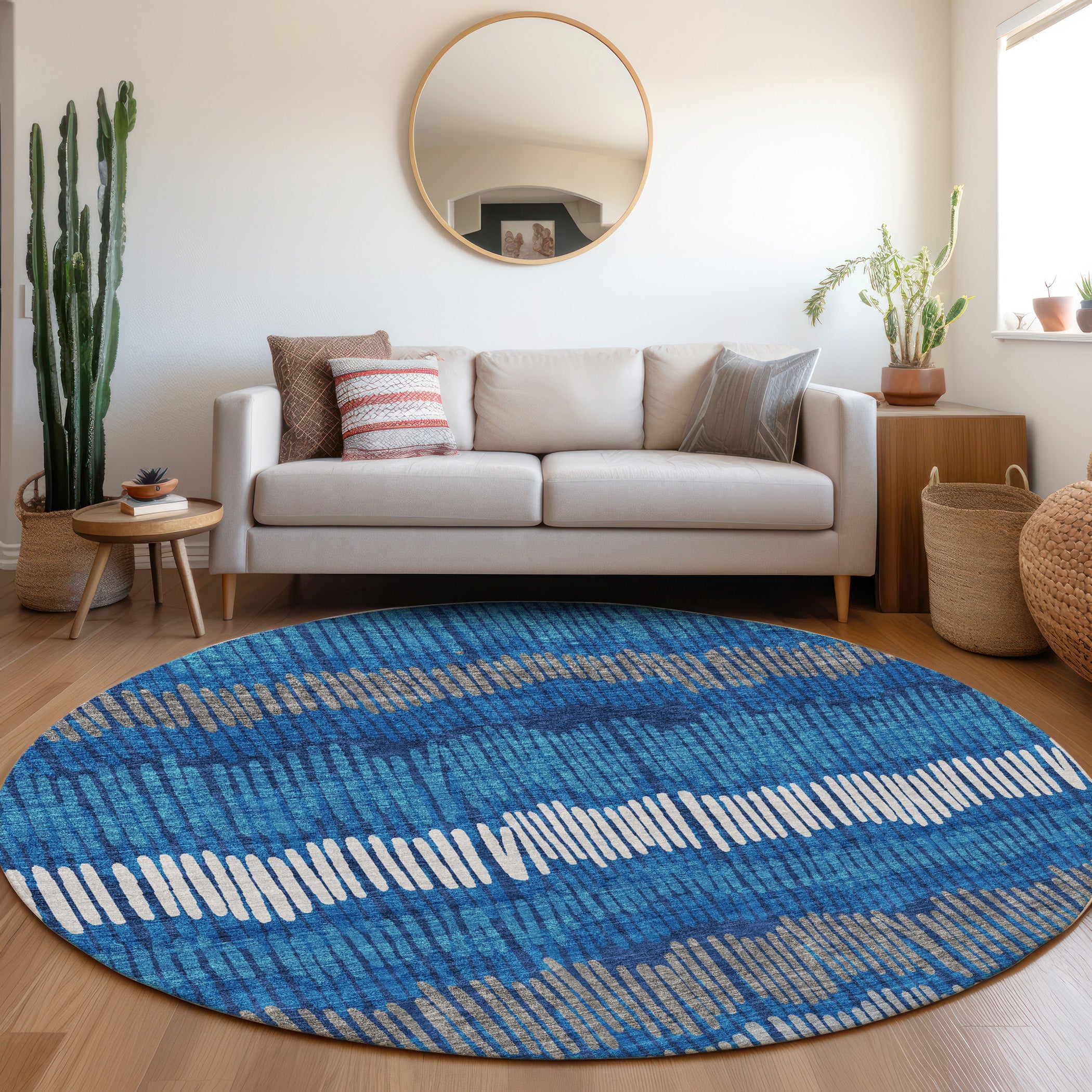 Lima Machine Washable Transitional Navy Blue Rug 8' x 8' #shape_Round