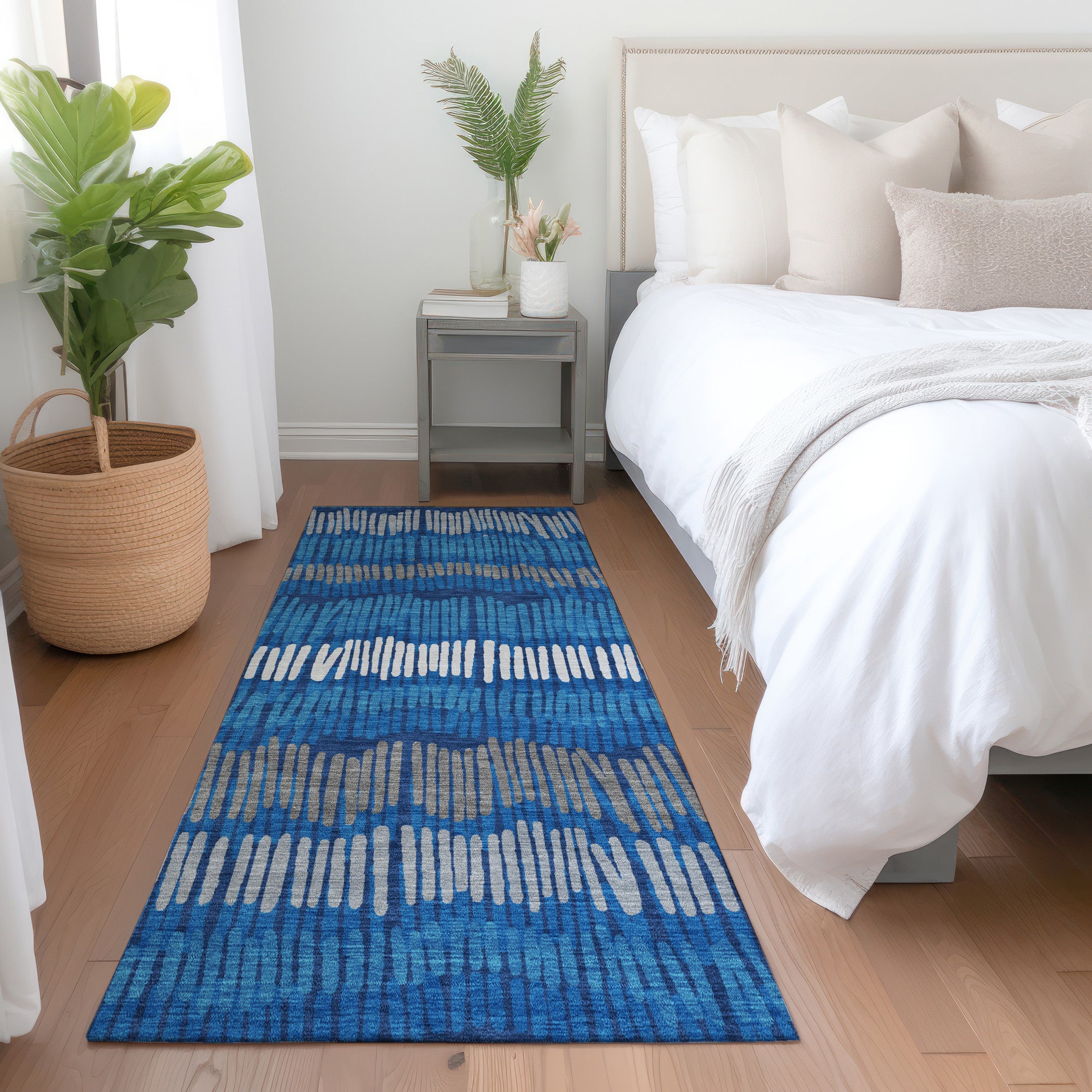 Lima Machine Washable Transitional Navy Blue Rug 2'3" x 7'6" #shape_Runner