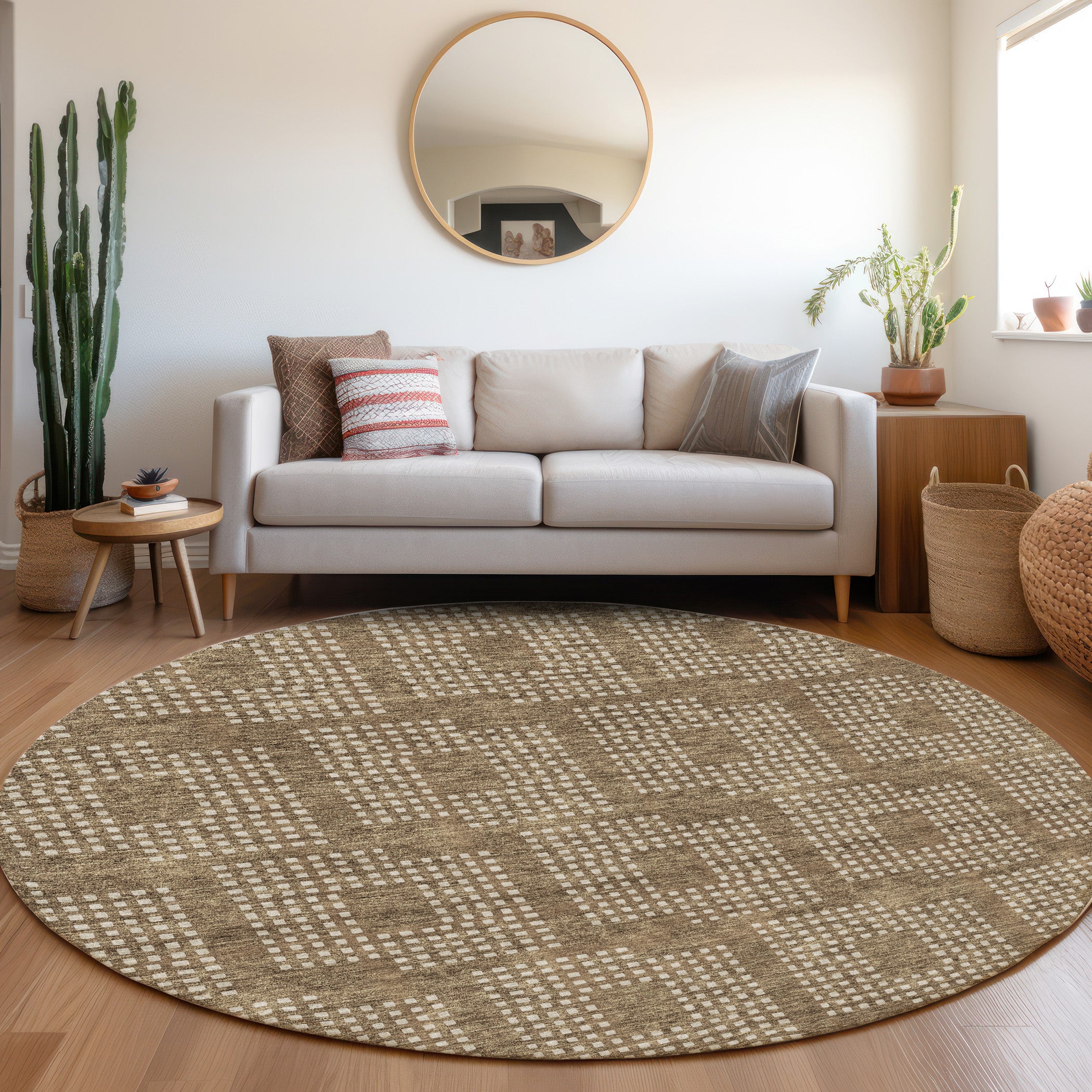 Valletta Machine Washable Transitional Brown Rug 8' x 8' #shape_Round