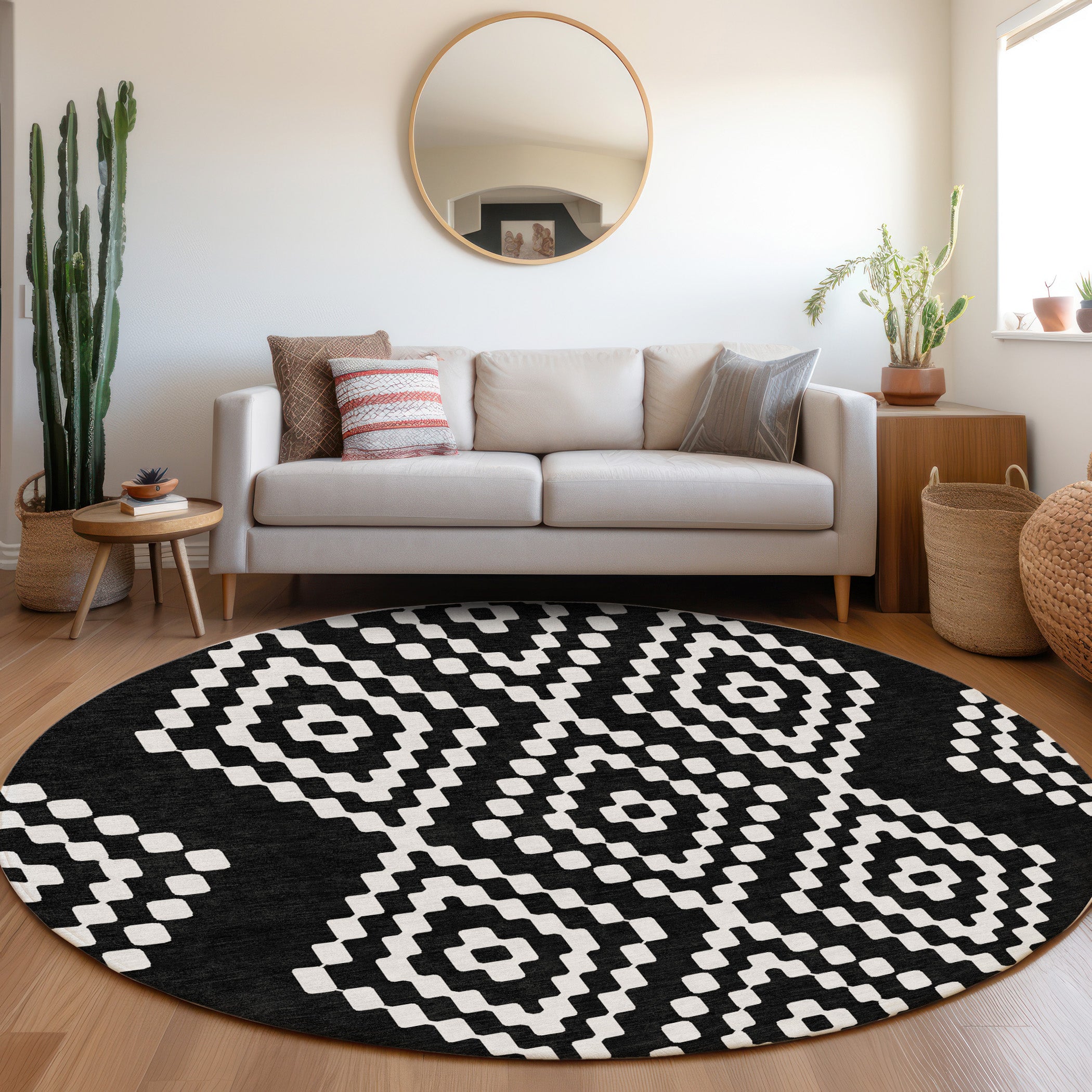 Reykjavik Machine Washable Transitional Black Rug 8' x 8' #shape_Round
