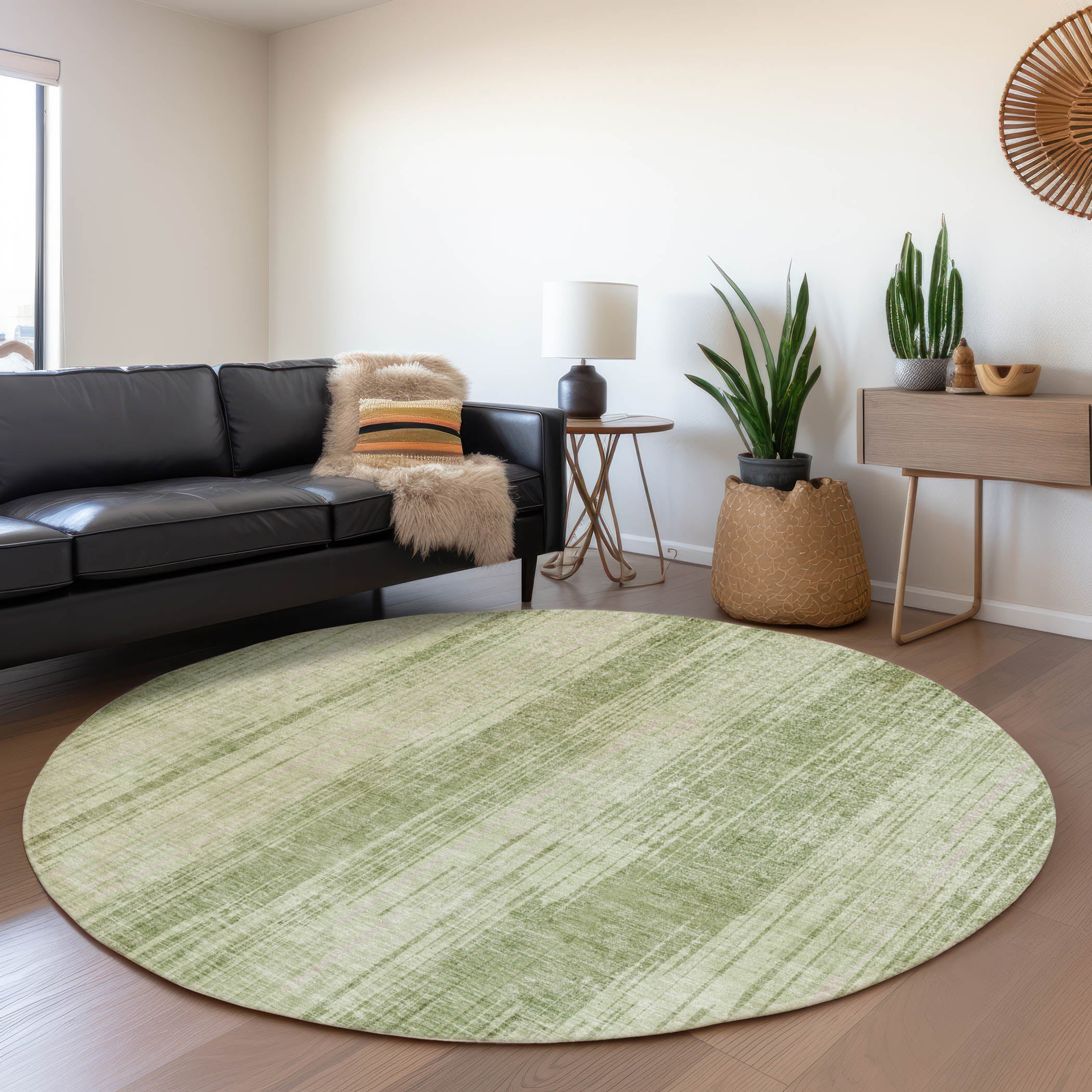 Antigua Machine Washable Transitional Aloe Green Rug 8' x 8' #shape_Round
