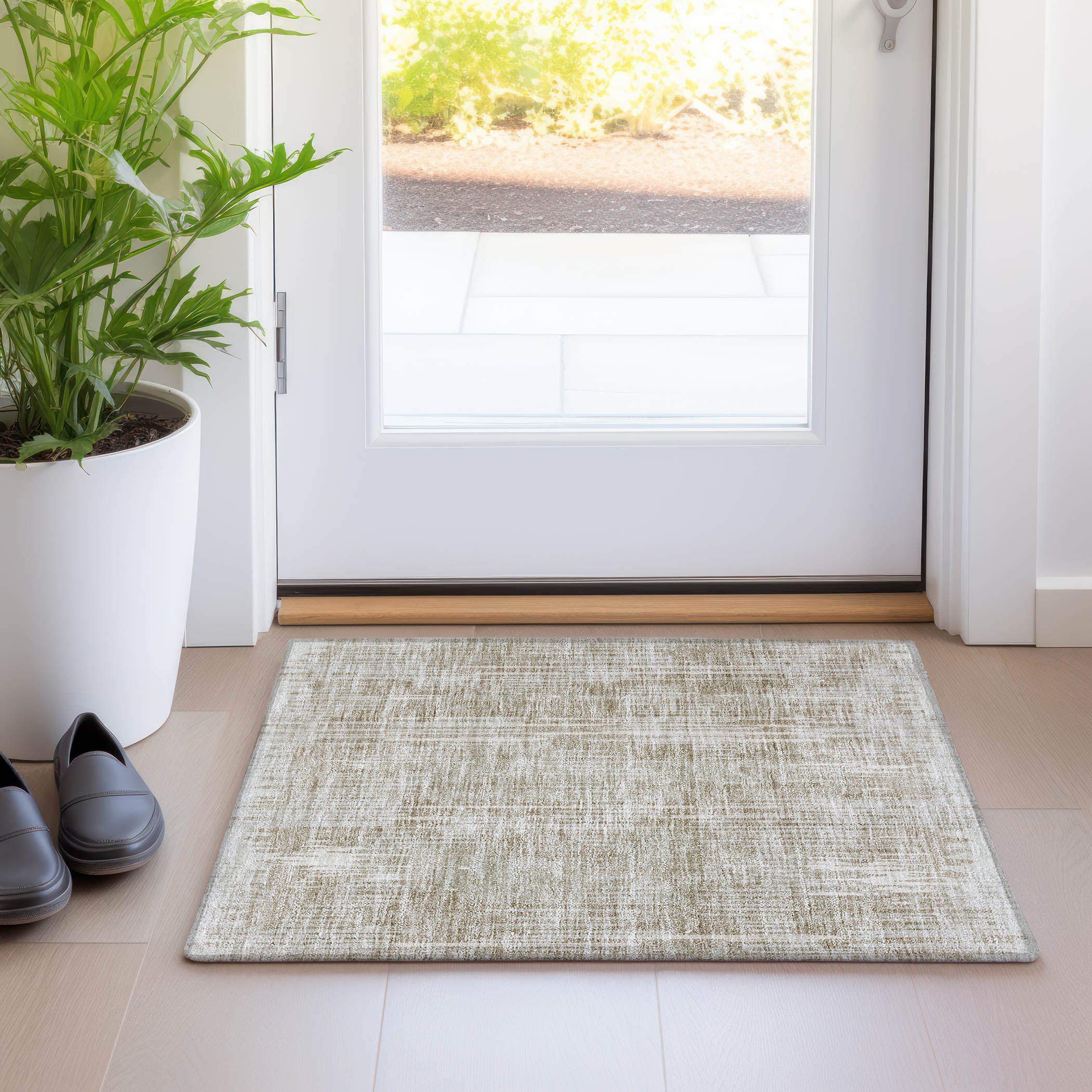Antigua Machine Washable Transitional Beige Brown Rug 1'8" x 2'6" #shape_Rectangle