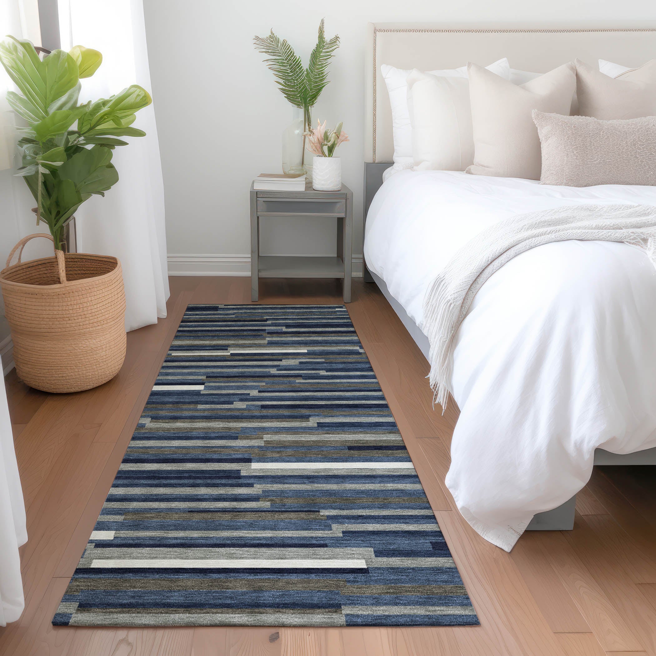 Cartagena Machine Washable Transitional Navy Blue Rug 2'3" x 7'6" #shape_Runner