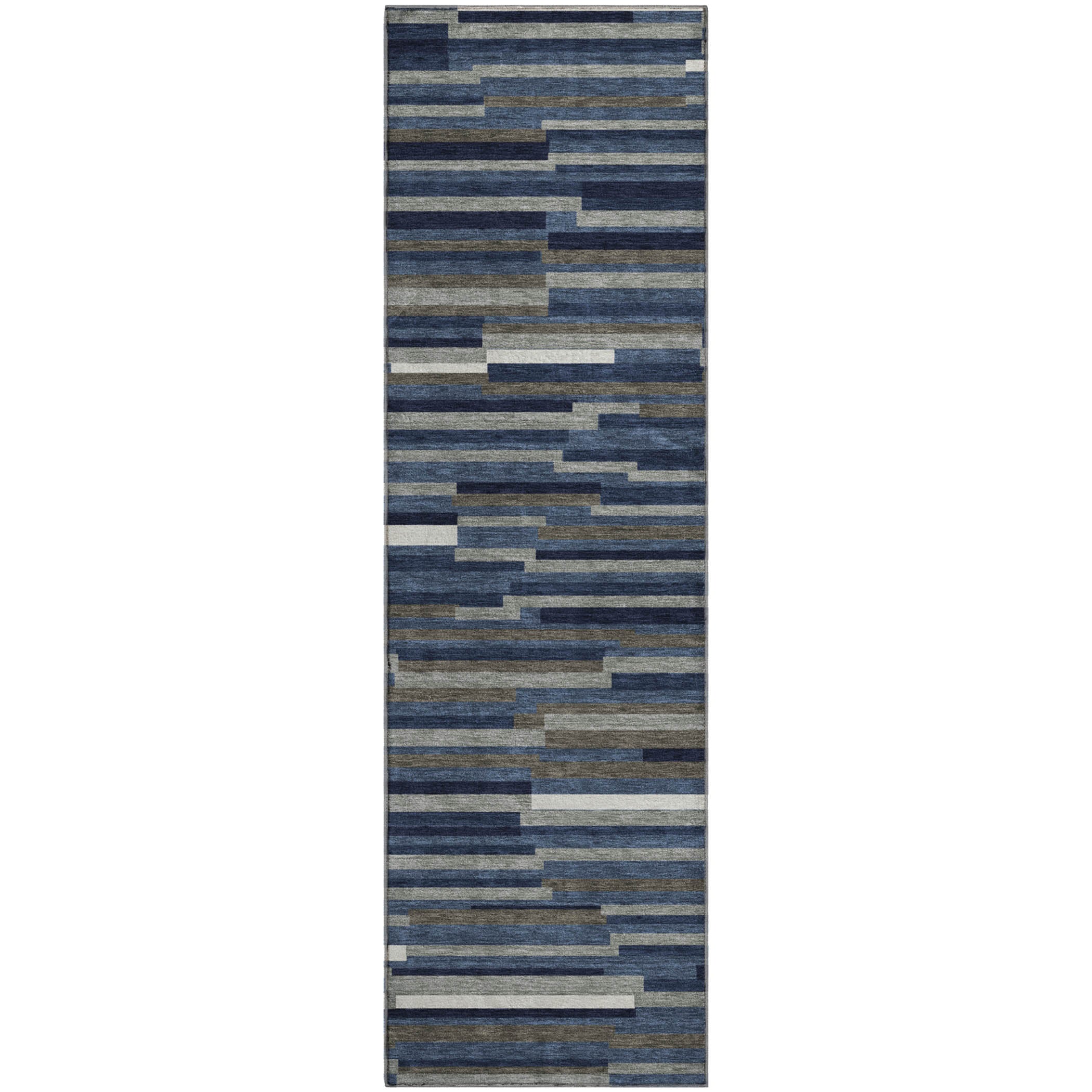 Cartagena Machine Washable Transitional Navy Blue Rug 2'3" x 7'6" #shape_Runner