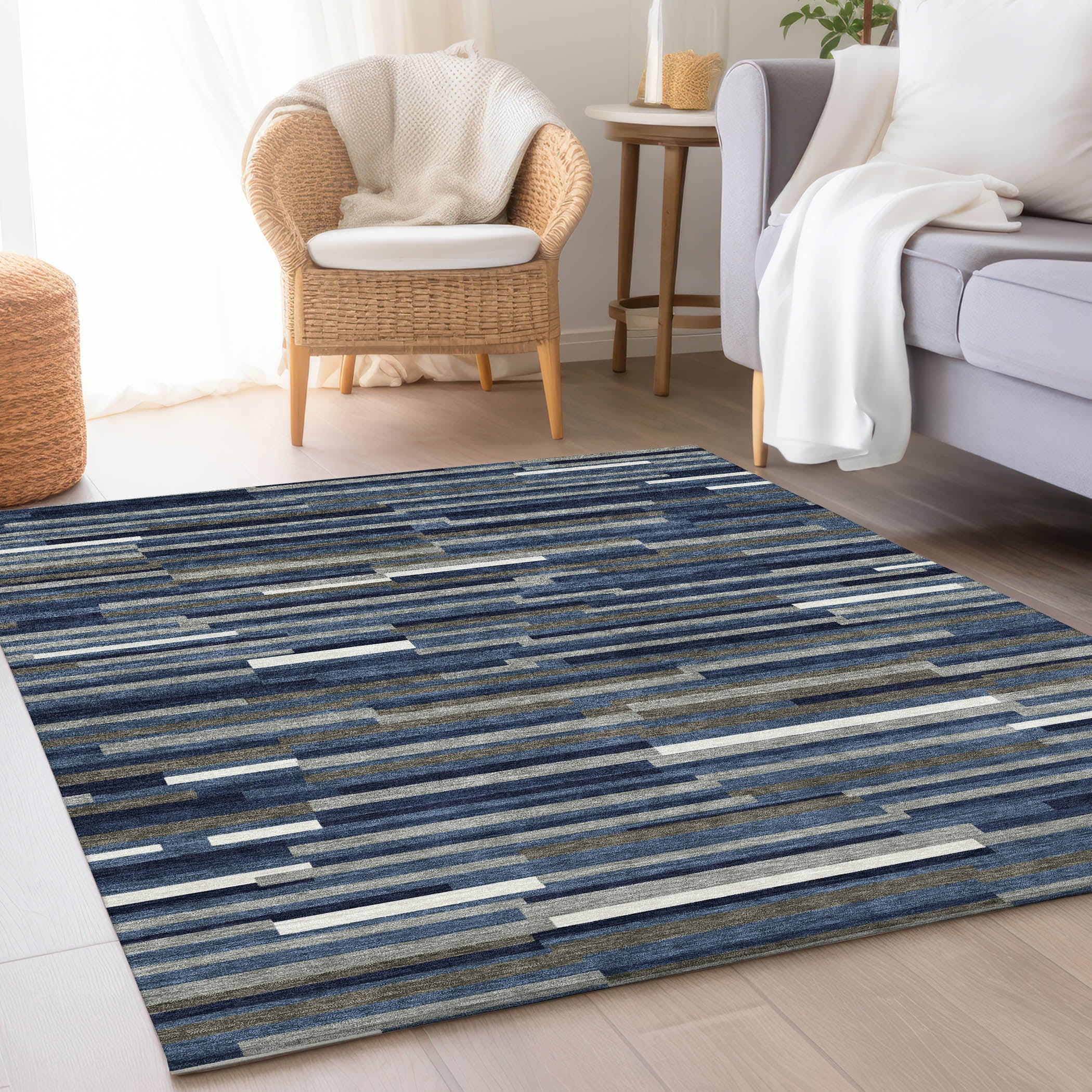Cartagena Machine Washable Transitional Navy Blue Rug 2'6" x 3'10" #shape_Rectangle