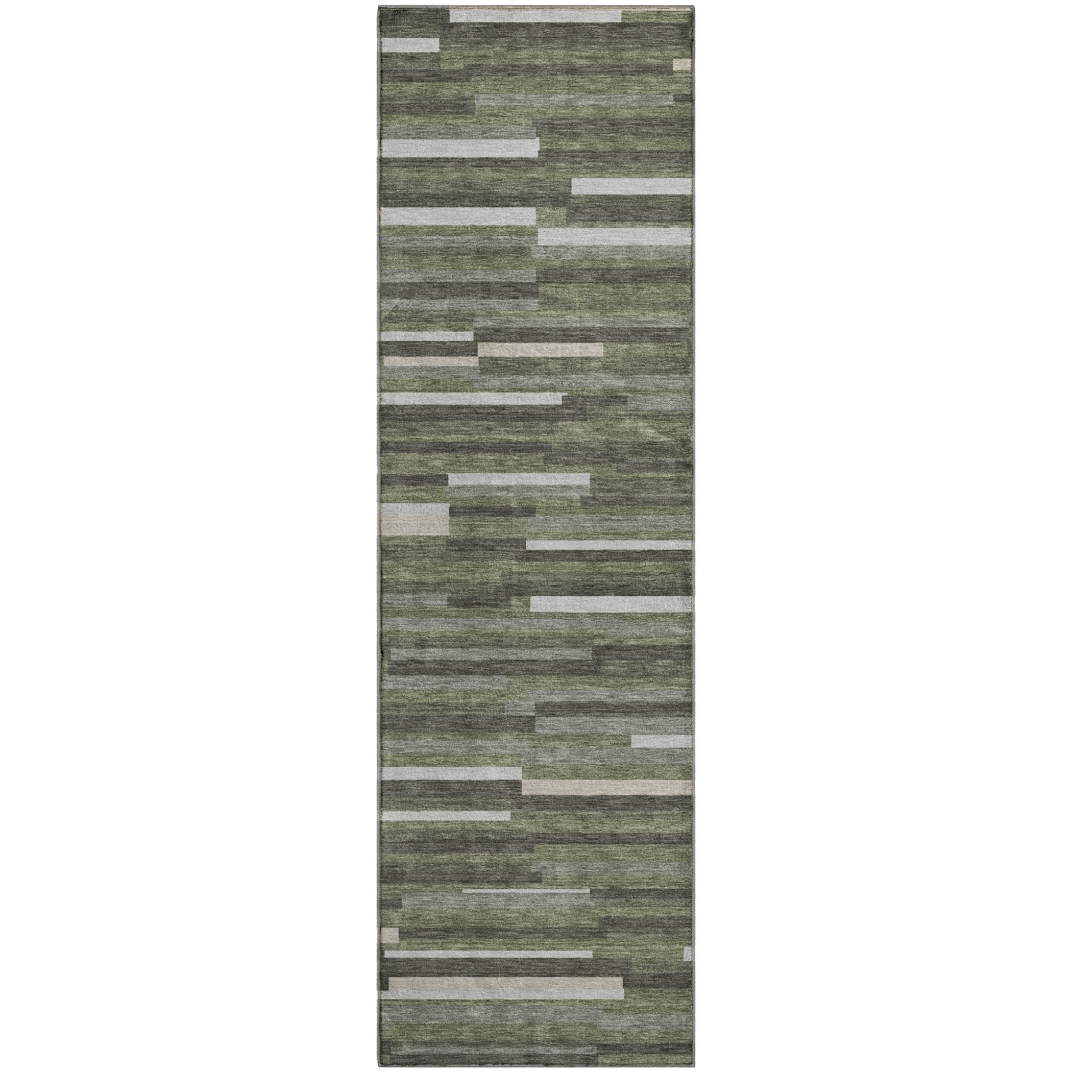 Cartagena Machine Washable Transitional Olive Green Rug 2'3" x 7'6" #shape_Runner