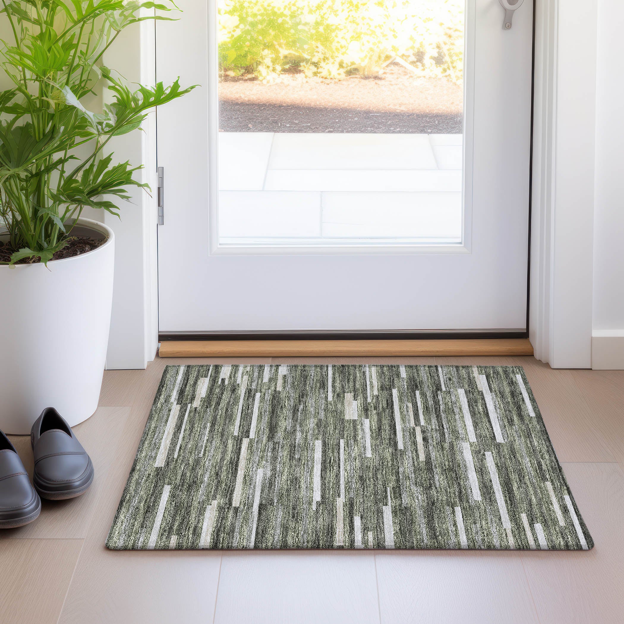 Cartagena Machine Washable Transitional Olive Green Rug 1'8" x 2'6" #shape_Rectangle