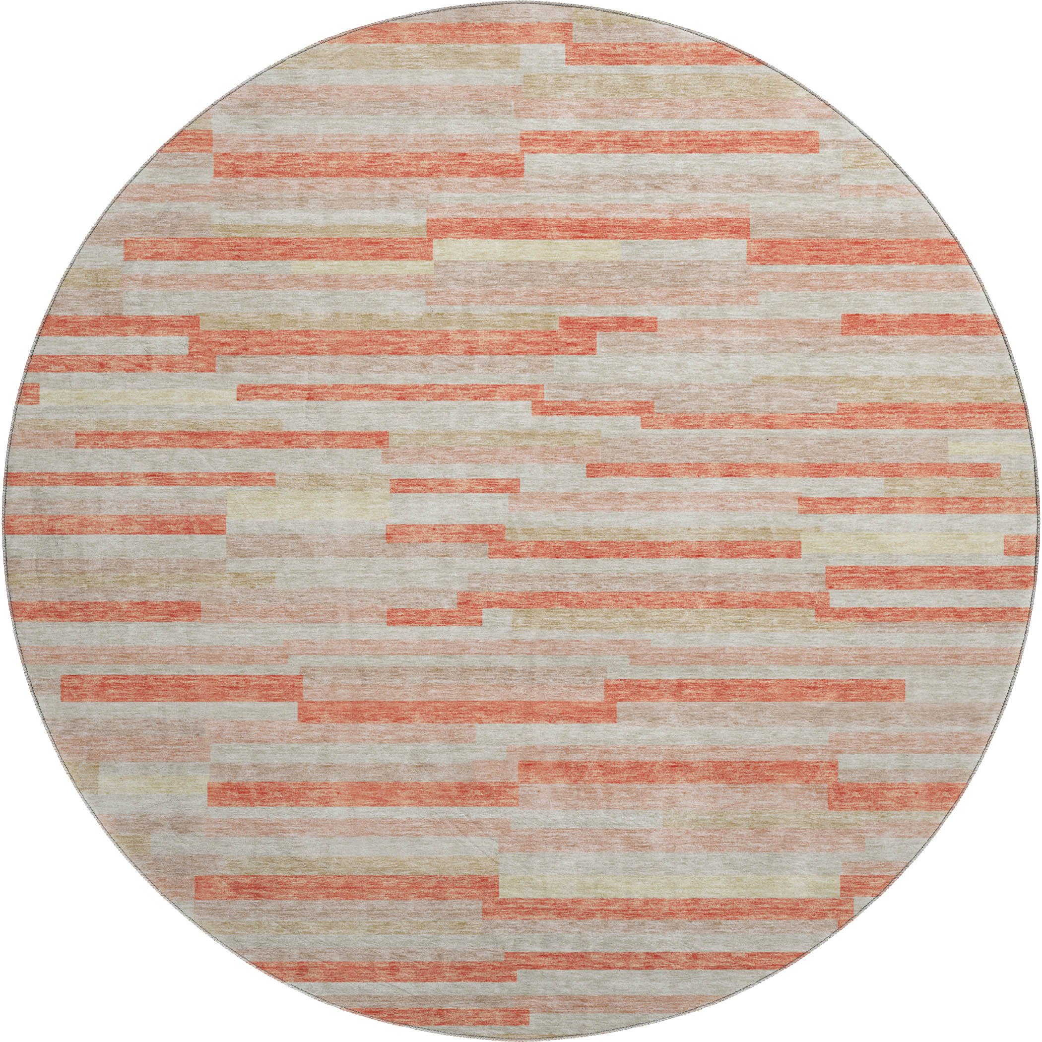 Cartagena Machine Washable Transitional Salmon Orange Rug 8' x 8' #shape_Round