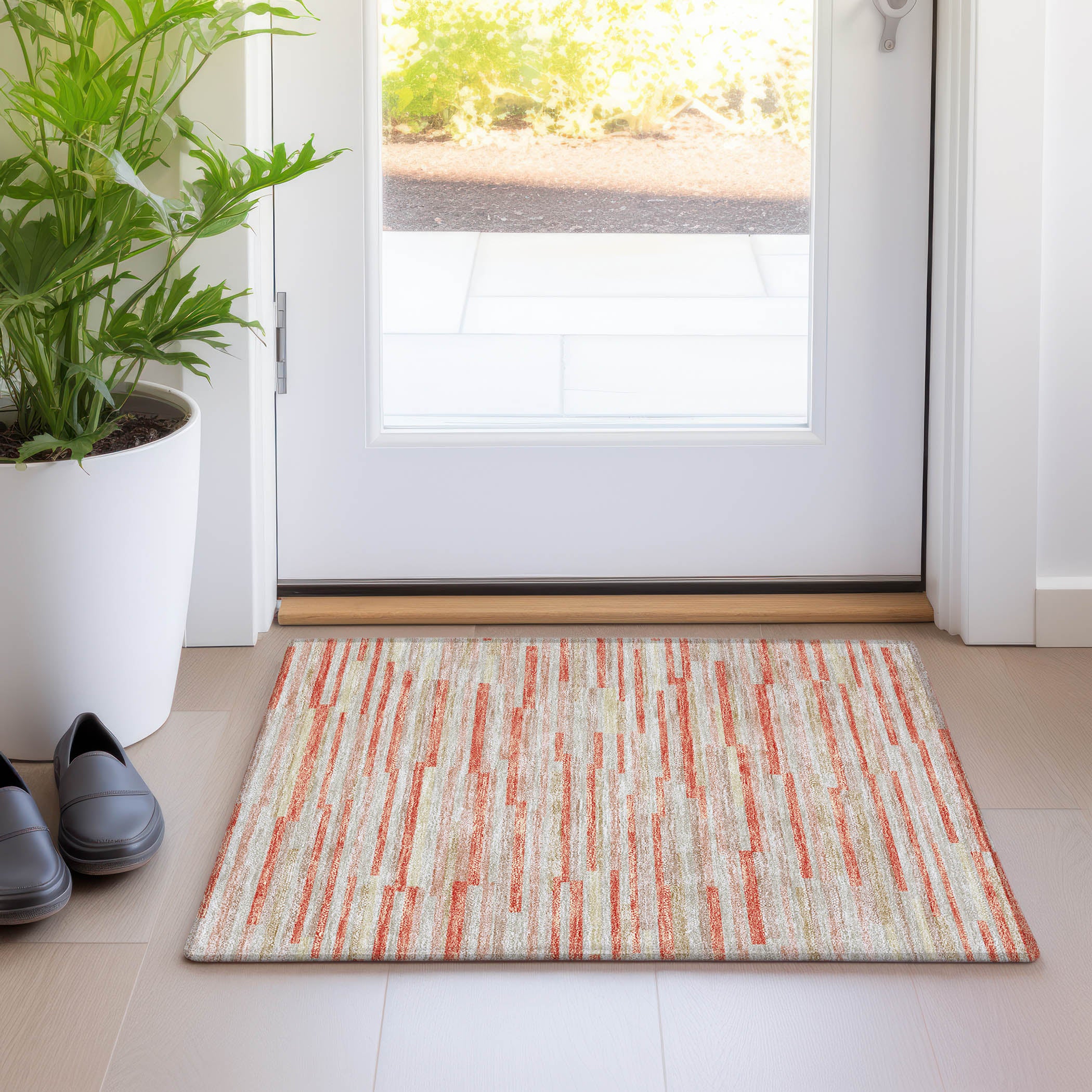 Cartagena Machine Washable Transitional Salmon Orange Rug 1'8" x 2'6" #shape_Rectangle